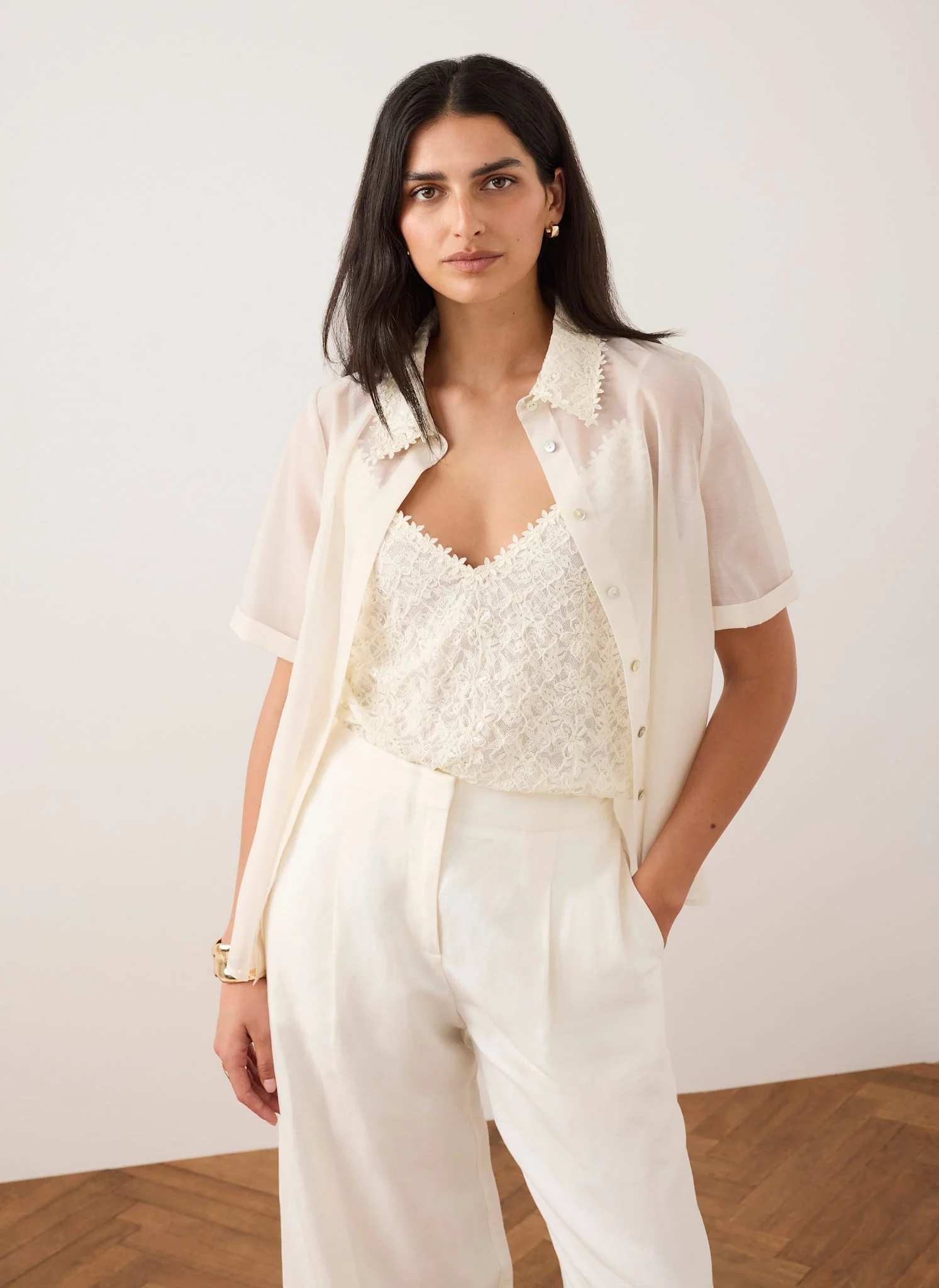 Cream Lace Layered Shirt - Image 2