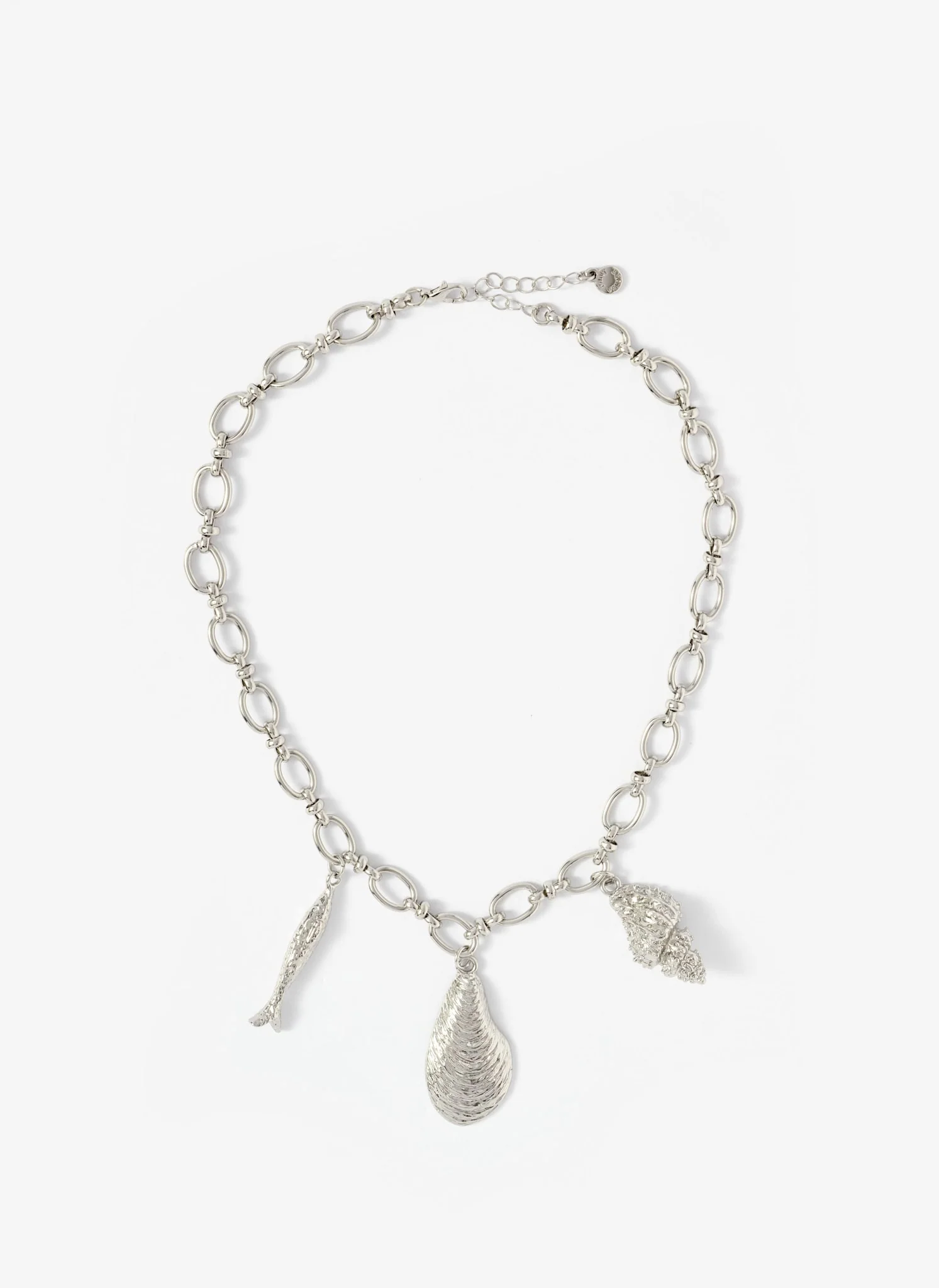 Silver Tone Shell Statement Charm Necklace - Image 2