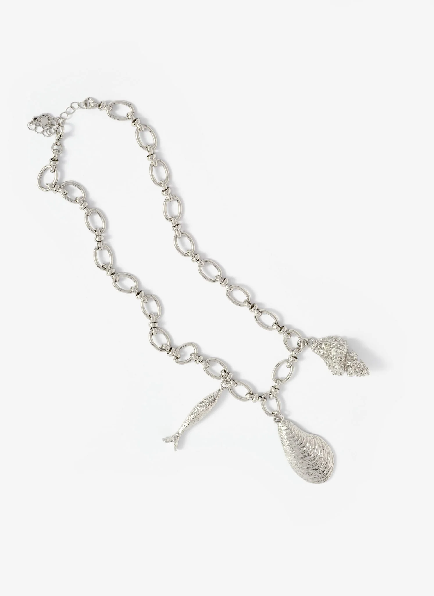 Silver Tone Shell Statement Charm Necklace - Image 4