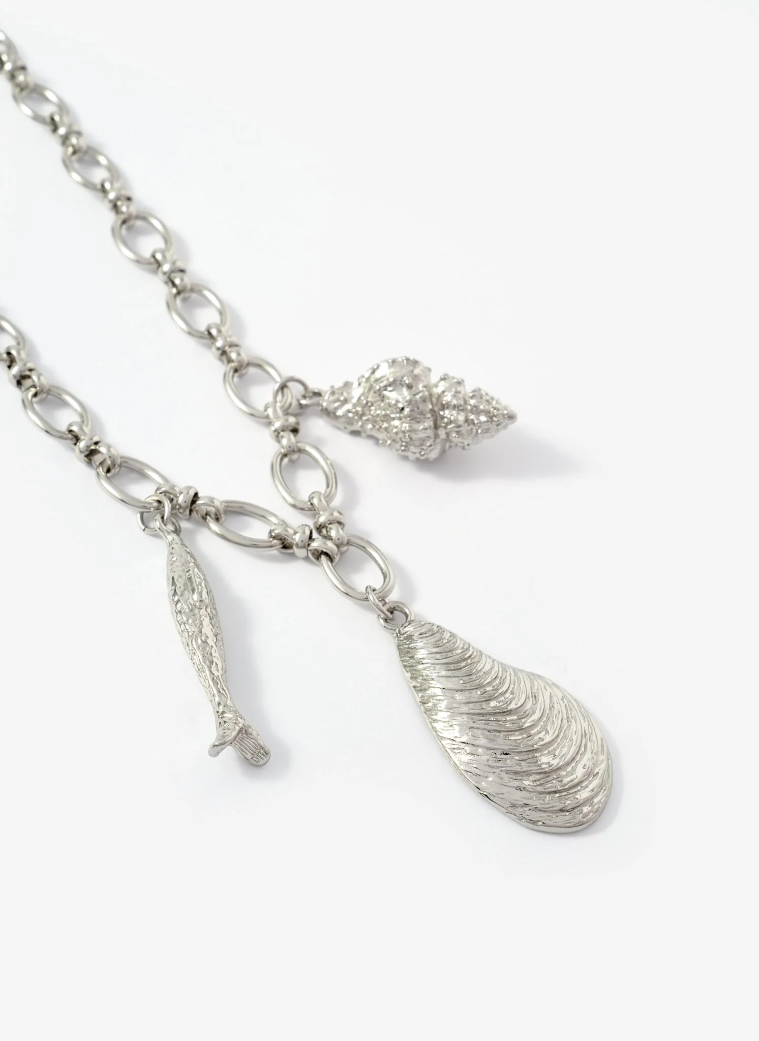 Silver Tone Shell Statement Charm Necklace - Image 5