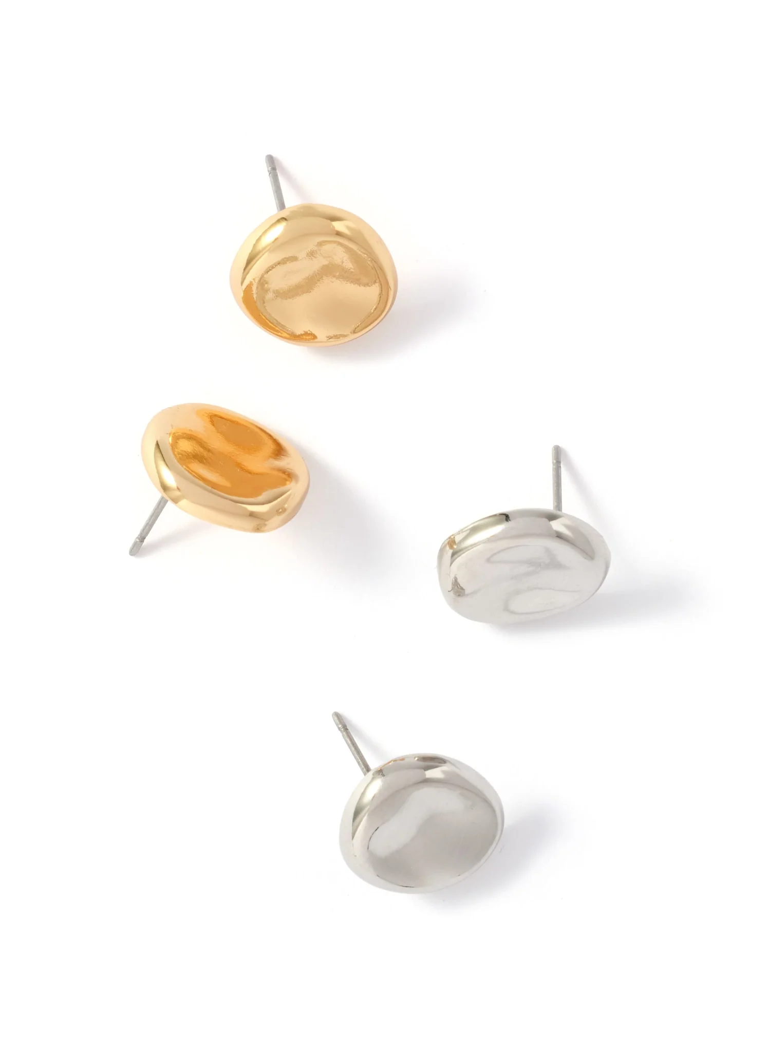 Silver Tone Shiny Stud Earrings - Image 3