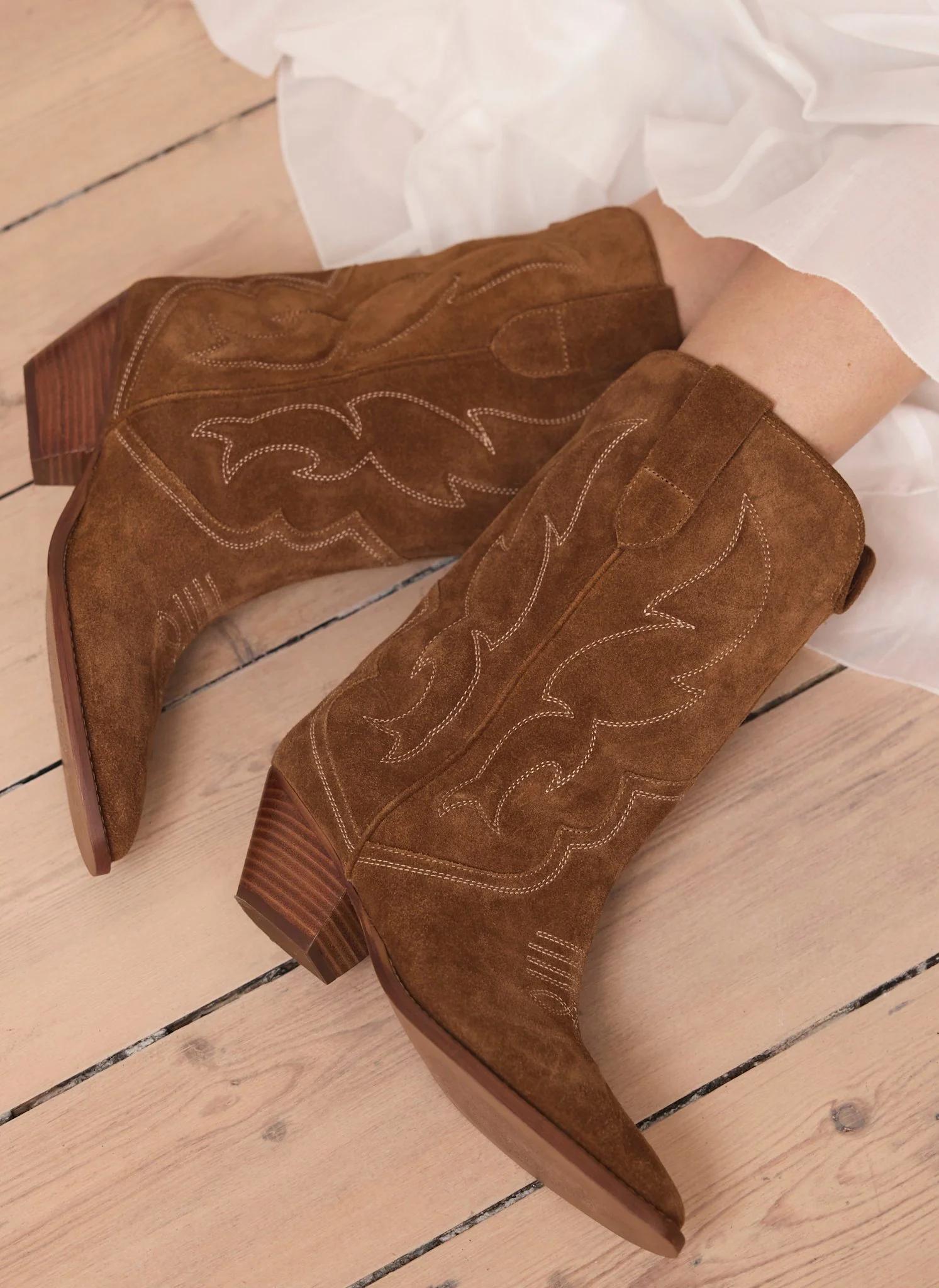 Sierra Tan Suede Cowboy Boots - Image 4