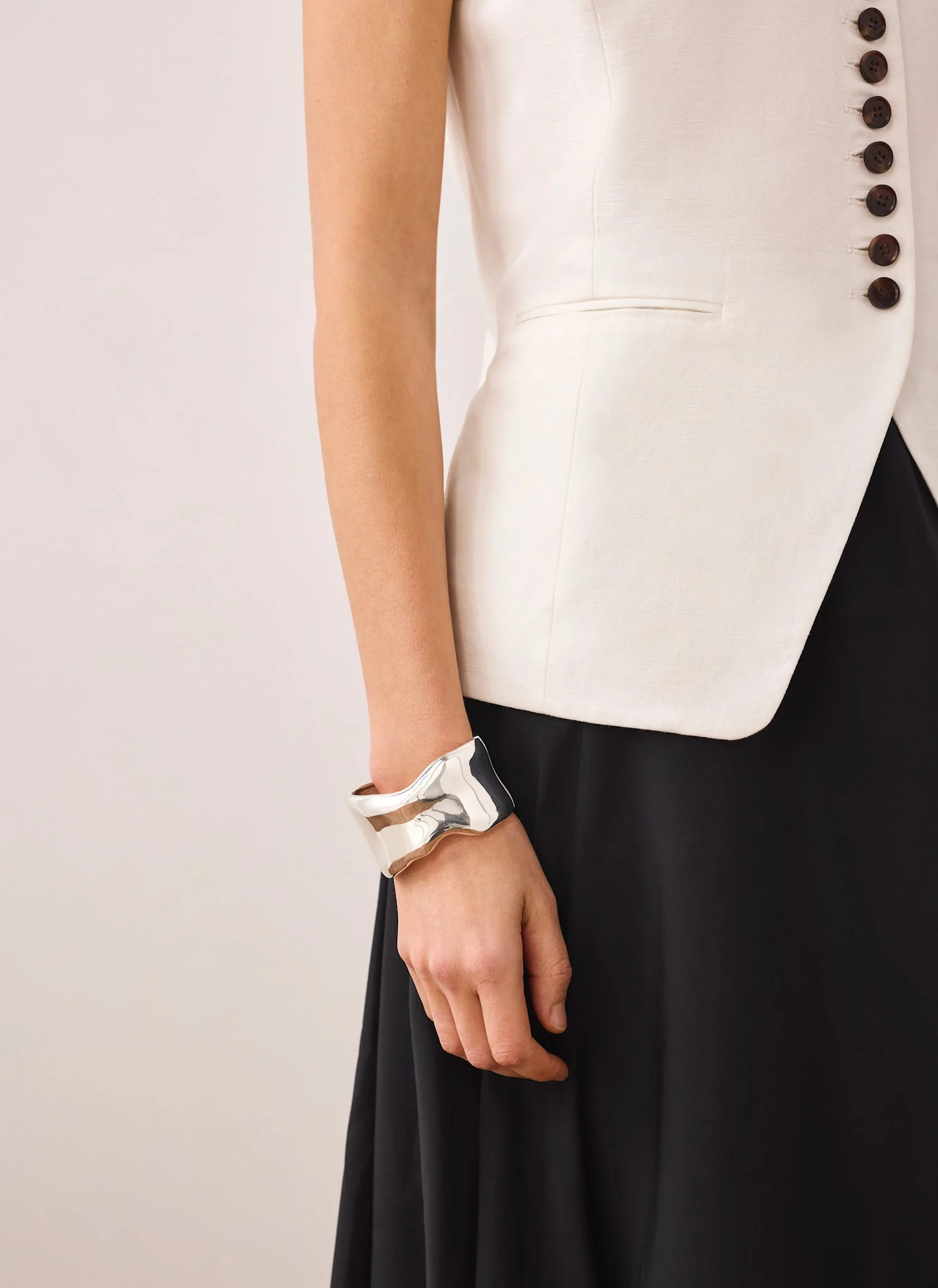 Silver Tone Clean Wave Bangle - Image 4