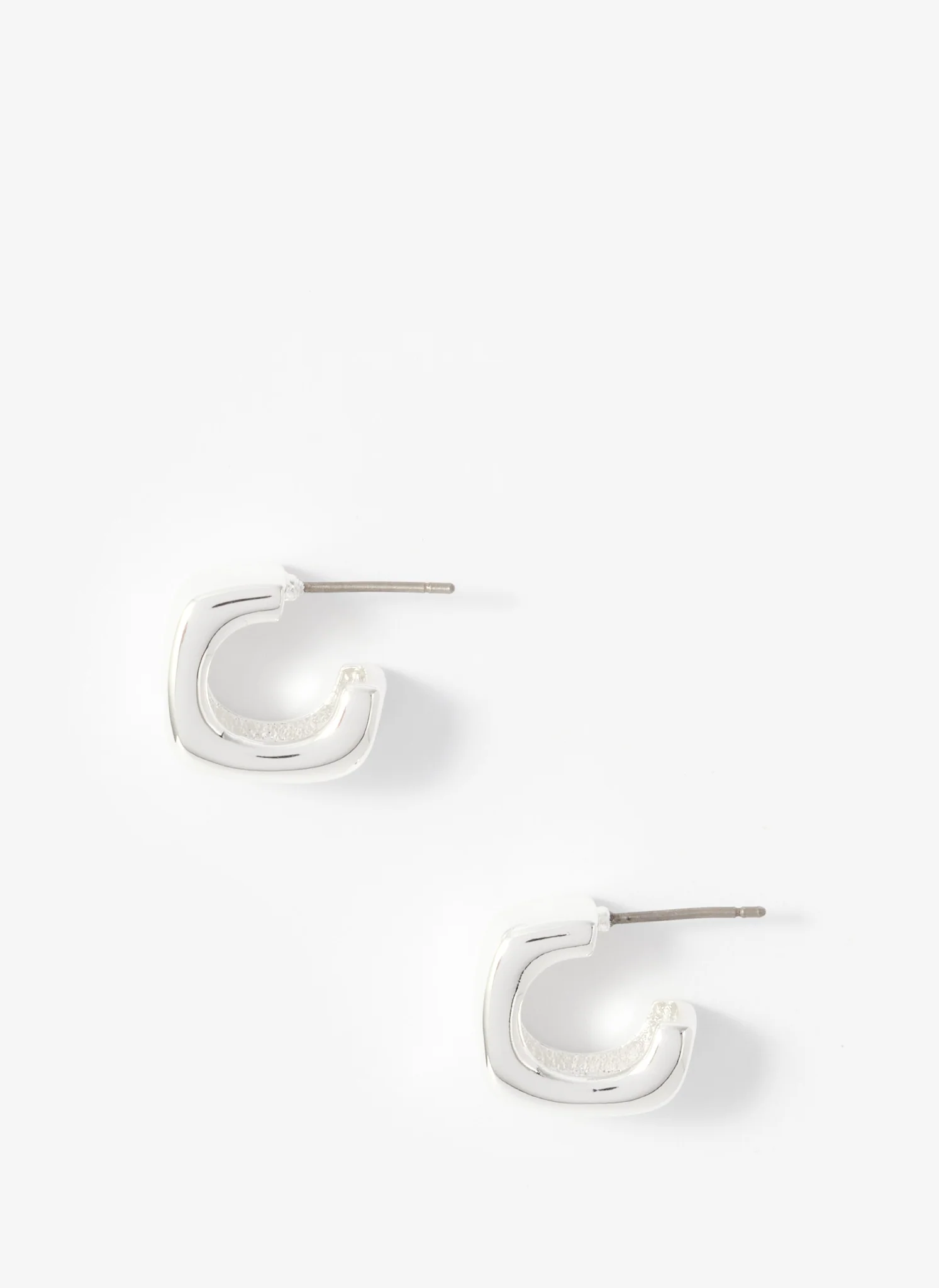 Silver Tone Mini Rounded Square Hoop Earrings - Image 3