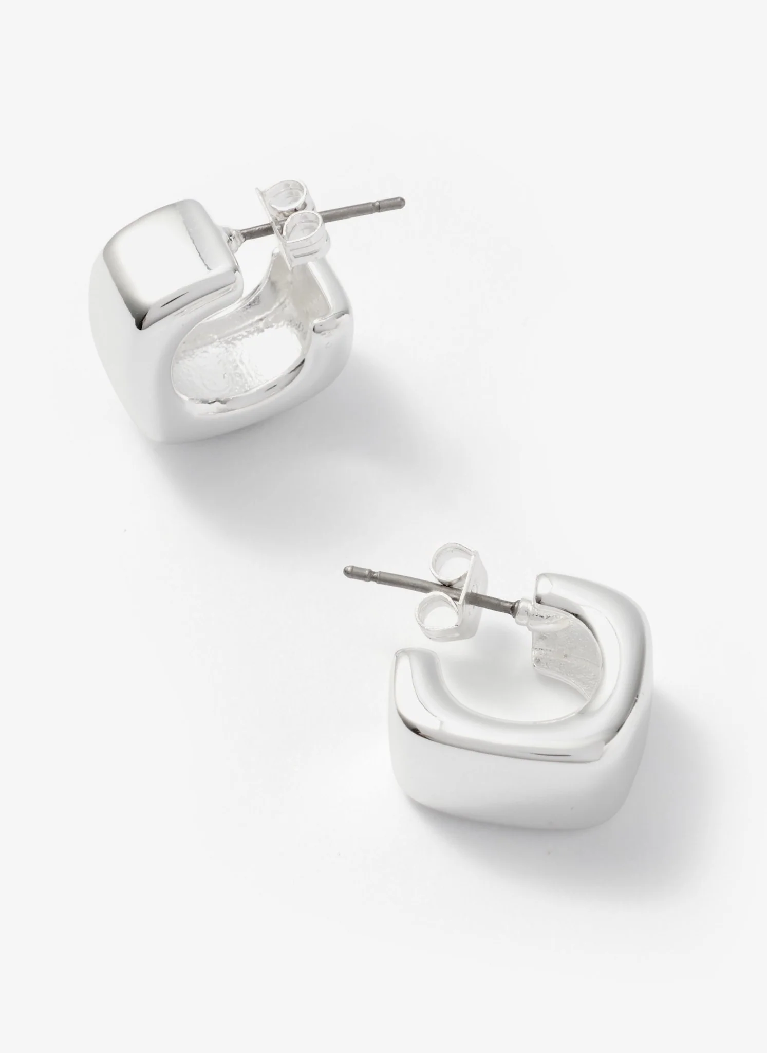 Silver Tone Mini Rounded Square Hoop Earrings - Image 4