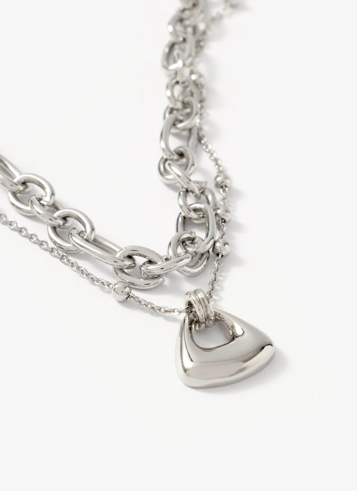 Silver Tone Double Layered Chain Necklace - Image 3