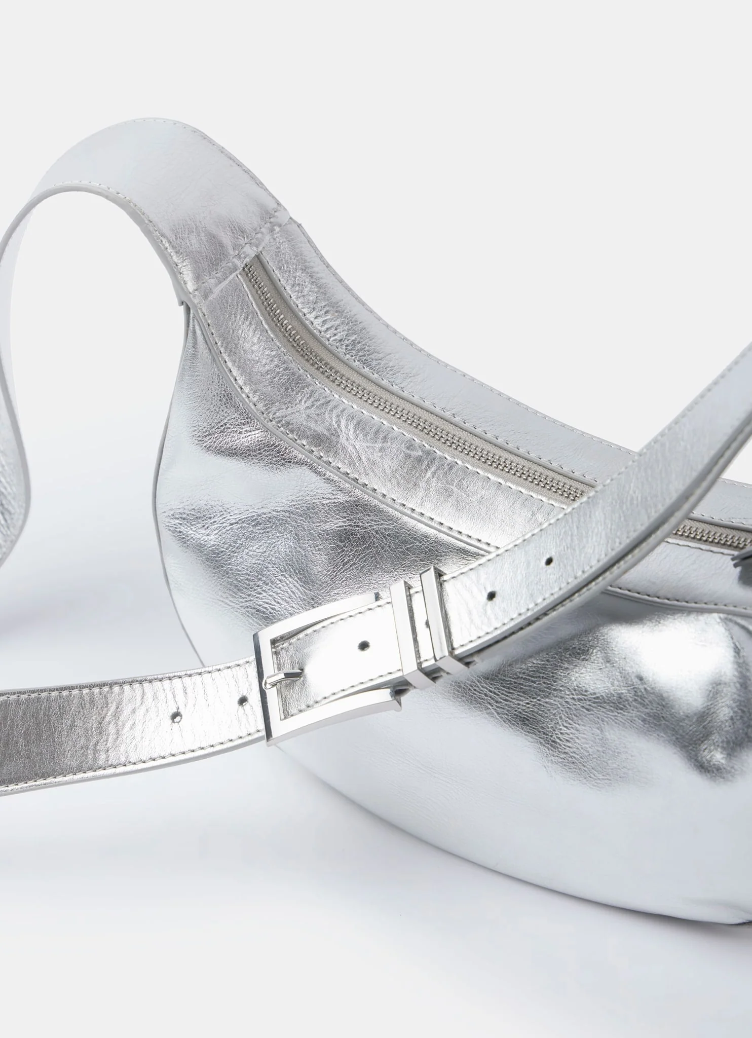 Frankie Silver Leather Sling Bag - Image 5