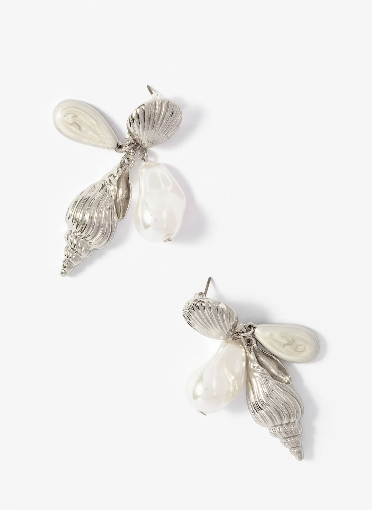 Silver Tone Shell Pearl Drop Earrings - Image 2