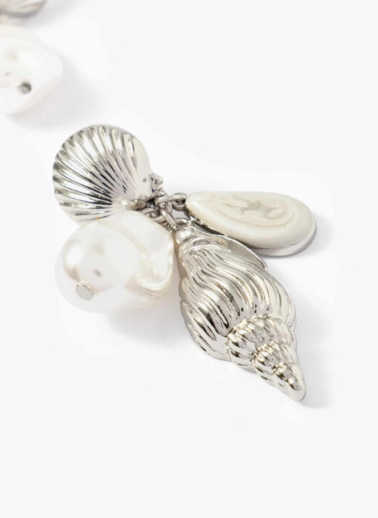 Silver Tone Shell Pearl Drop Earrings - Image 3