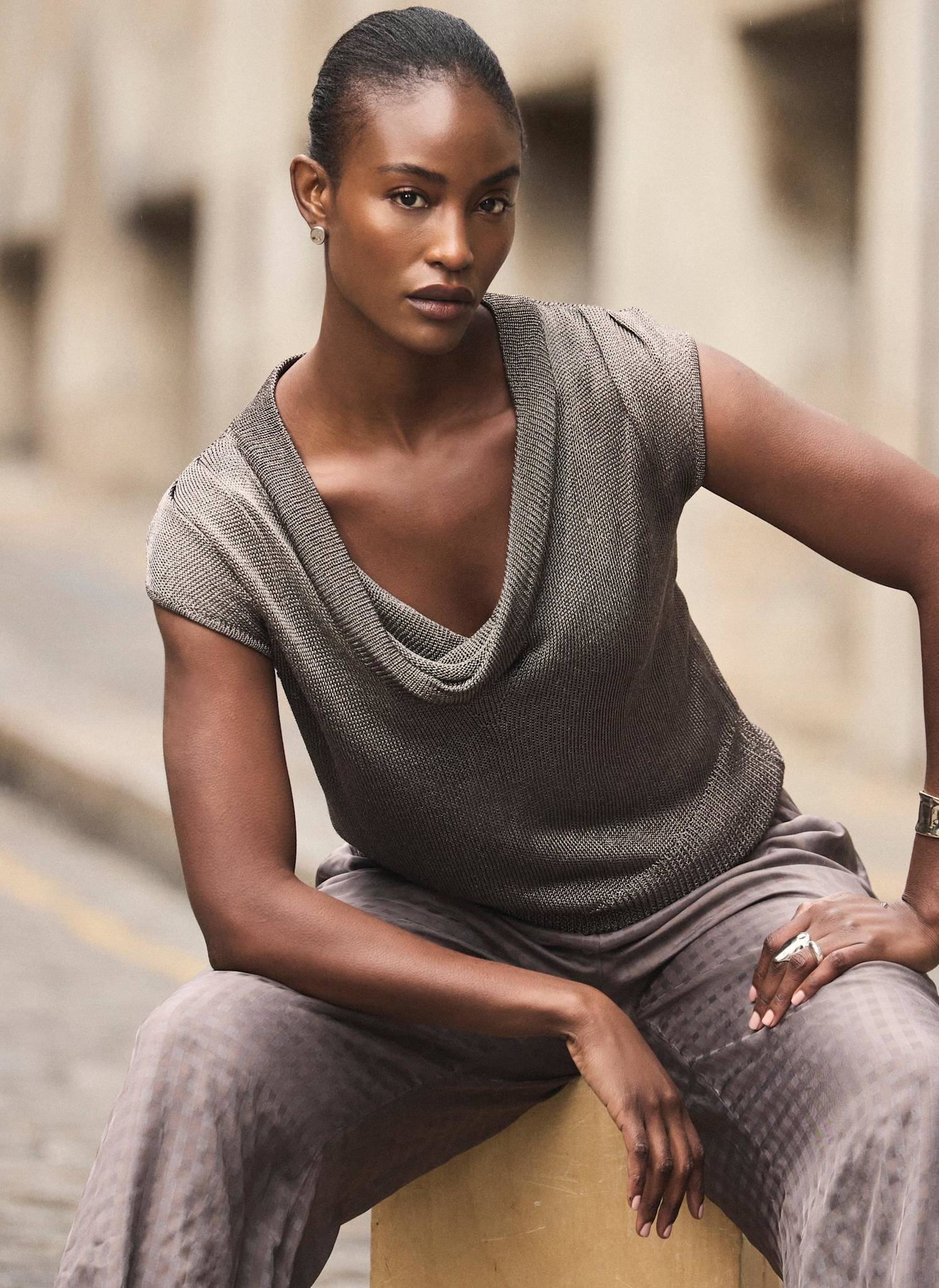 Silver Metallic Sleeveless Knit Top