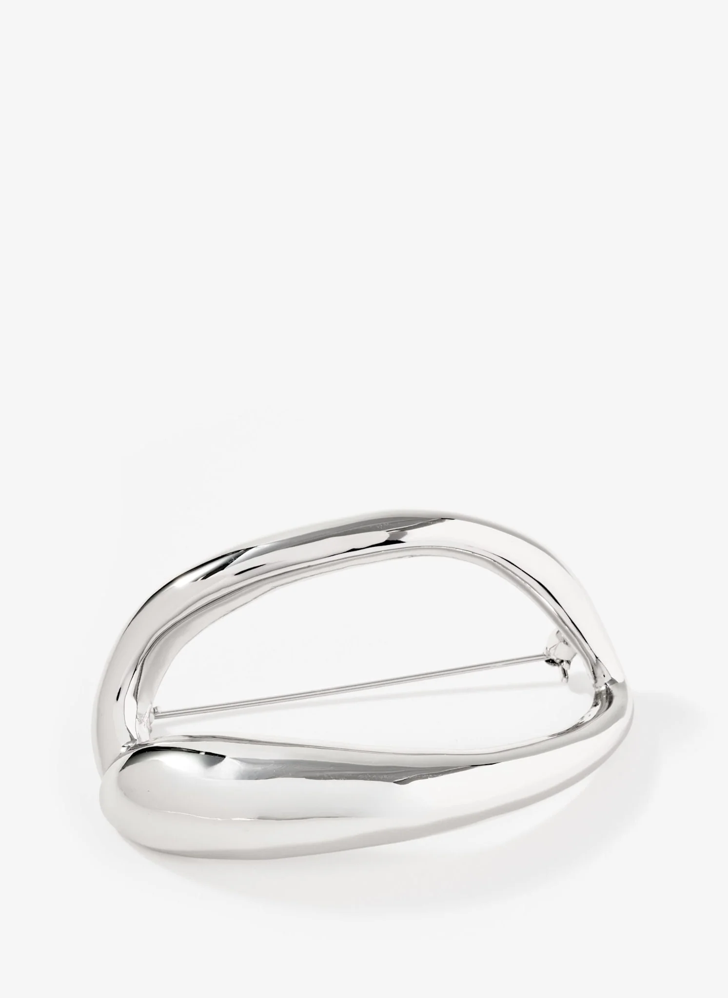 Silver Tone Open Curved Brooch