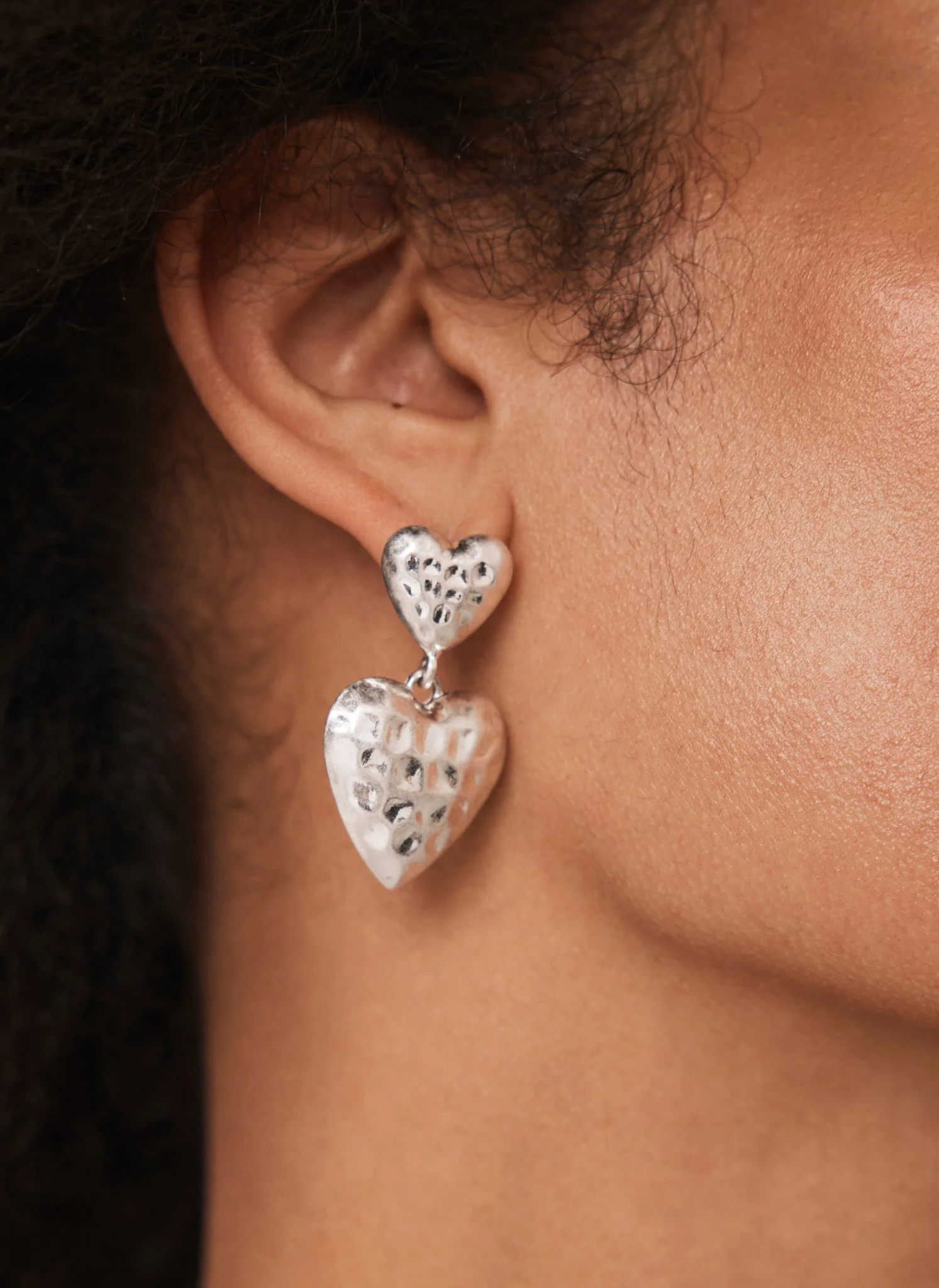 Silver Tone Heart Drop Earrings - Image 3