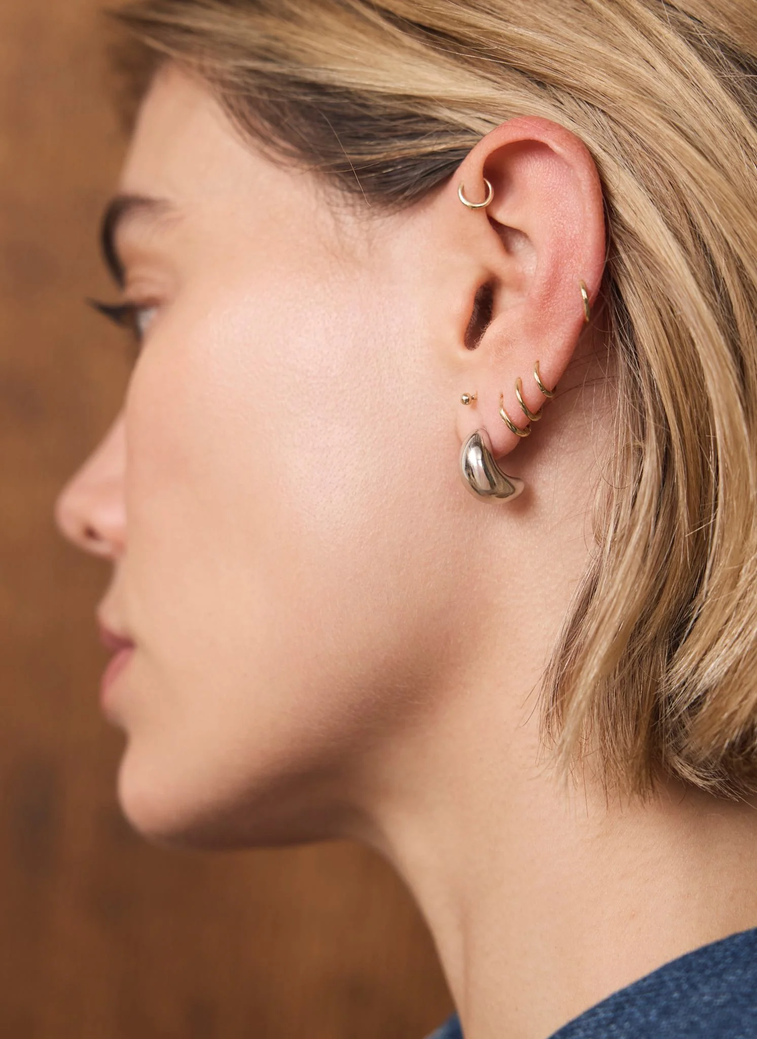 Silver Tone Mini Curve Earrings - Image 2