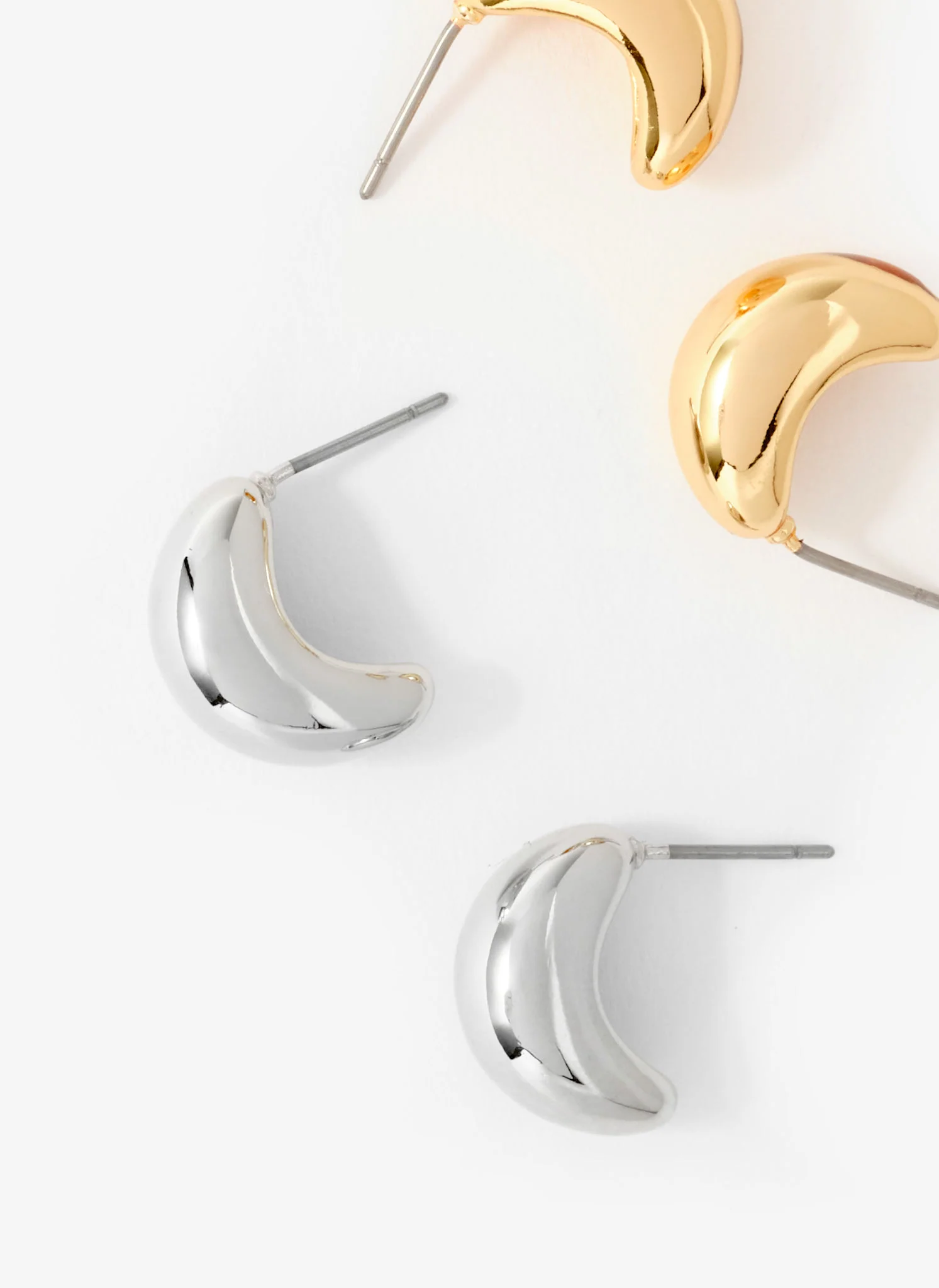 Silver Tone Mini Curve Earrings - Image 3