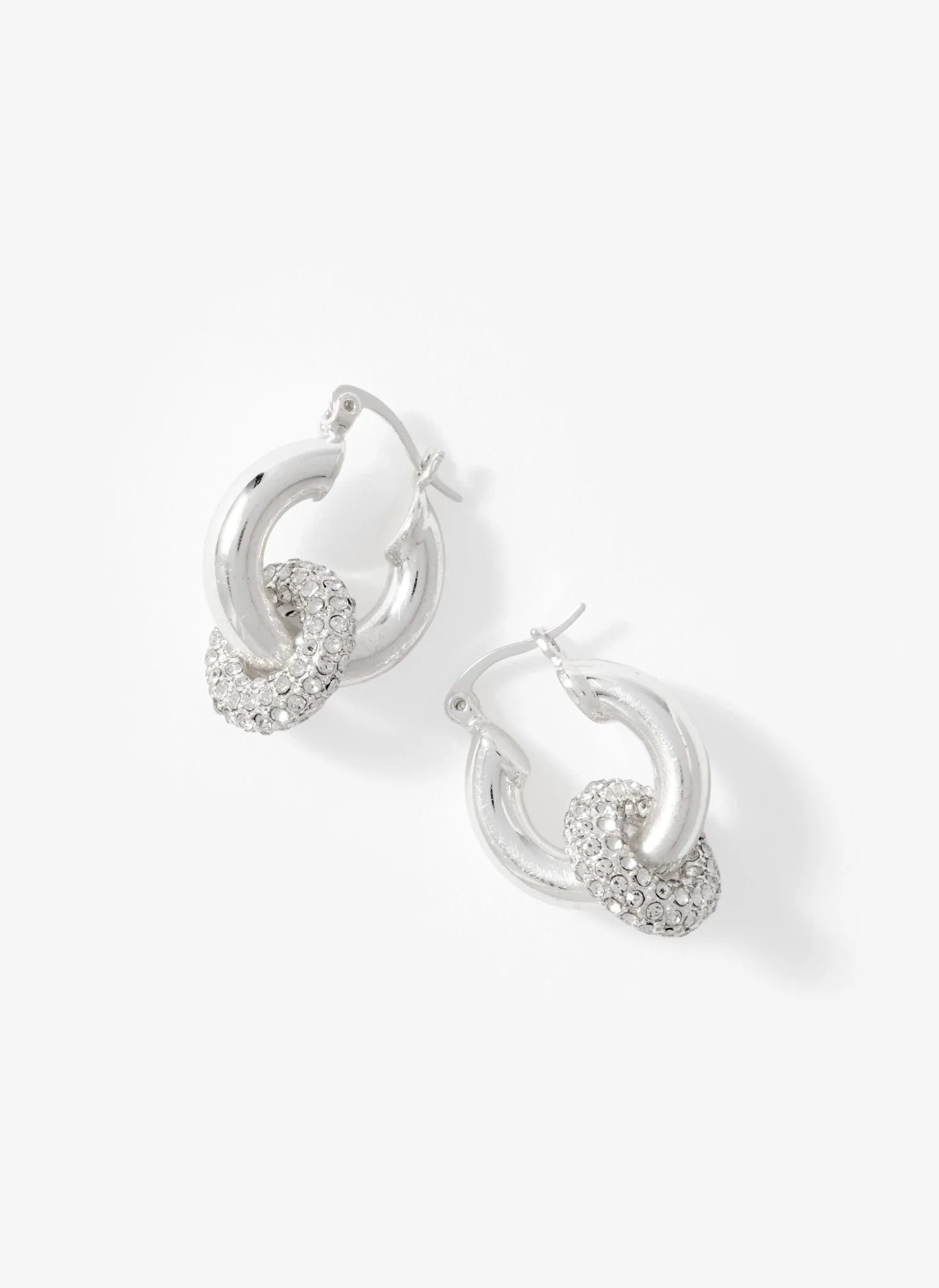 Silver Tone Pave Hoop Earrings - Image 3