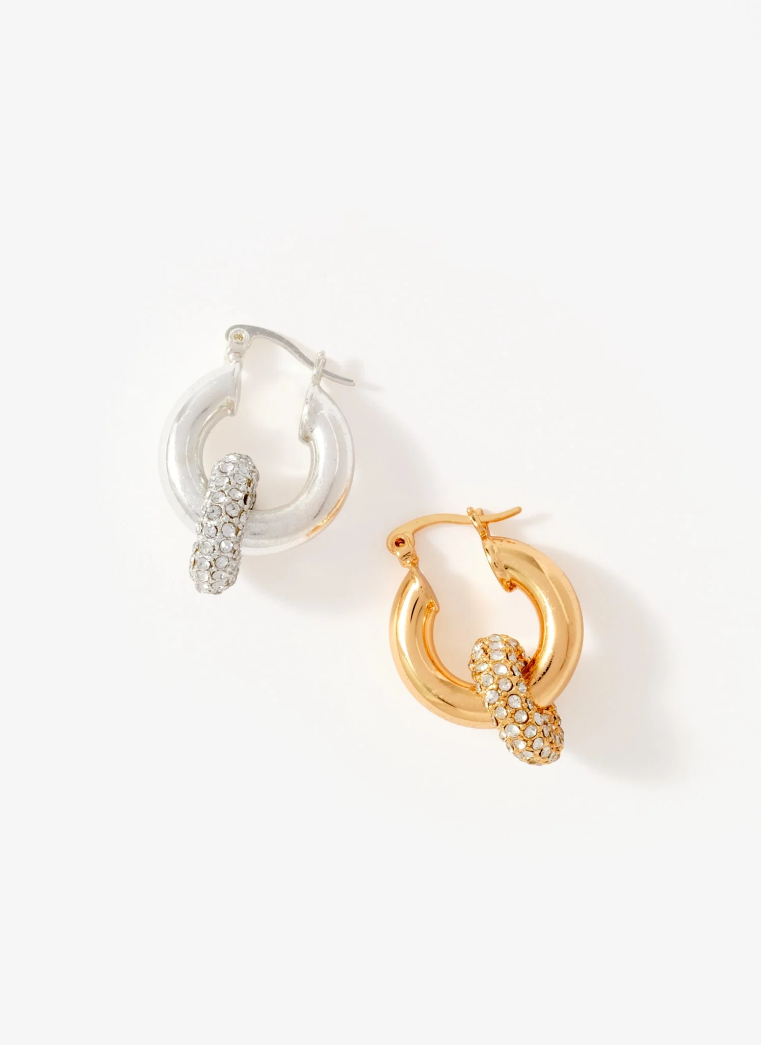Silver Tone Pave Hoop Earrings - Image 4