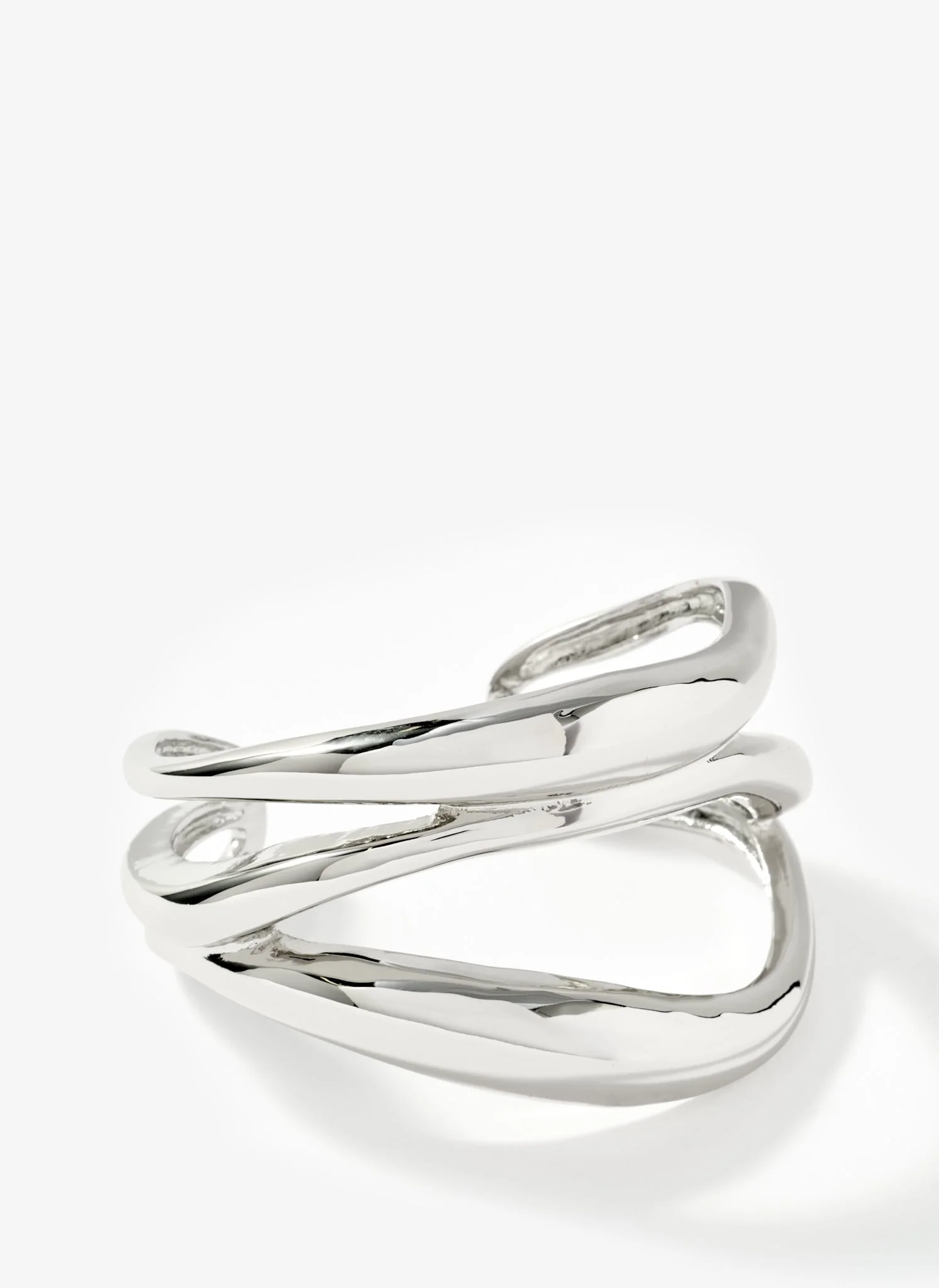 Silver Tone Sculpted Open Wave Bangle