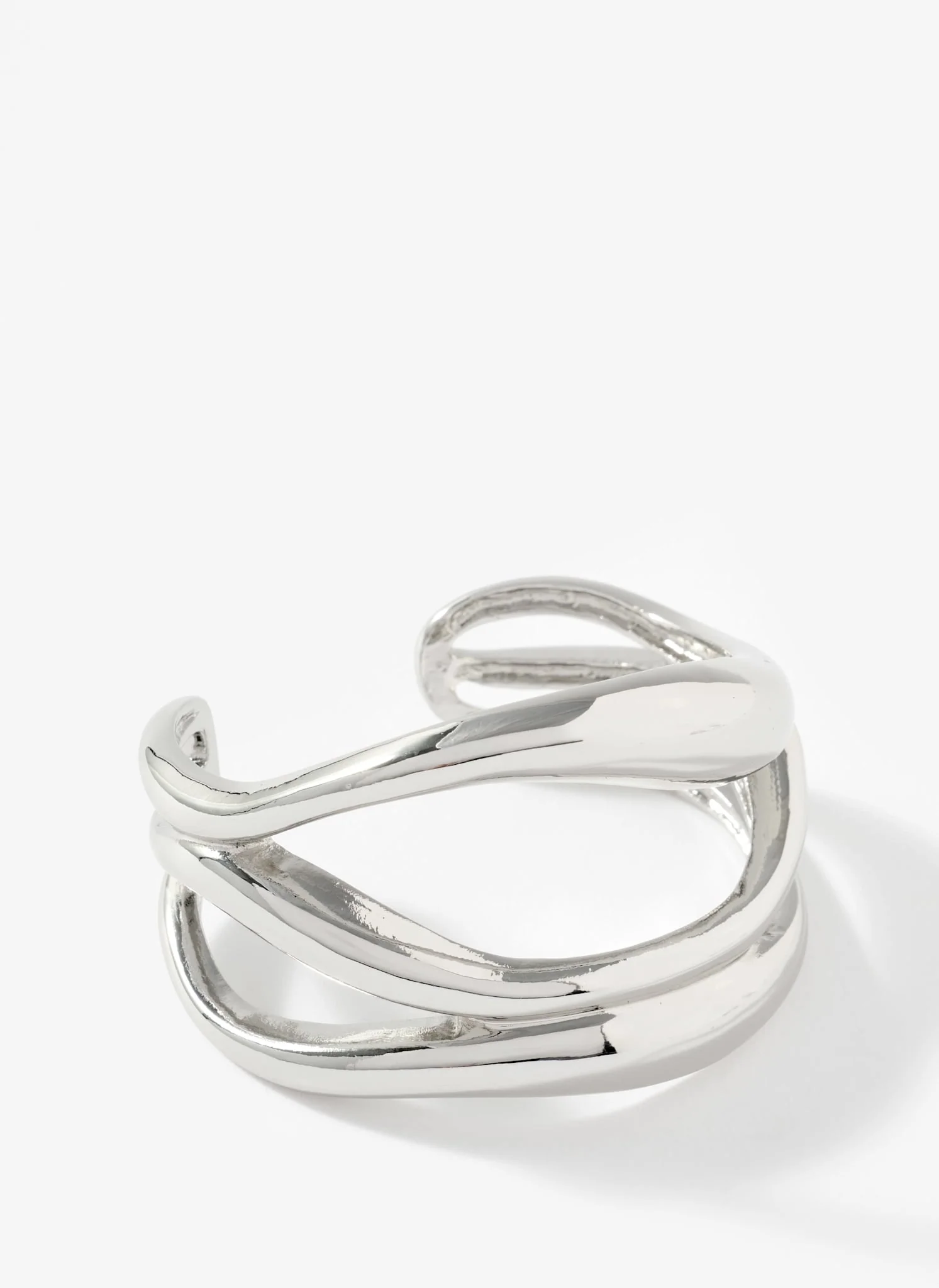 Silver Tone Sculpted Open Wave Bangle - Image 2