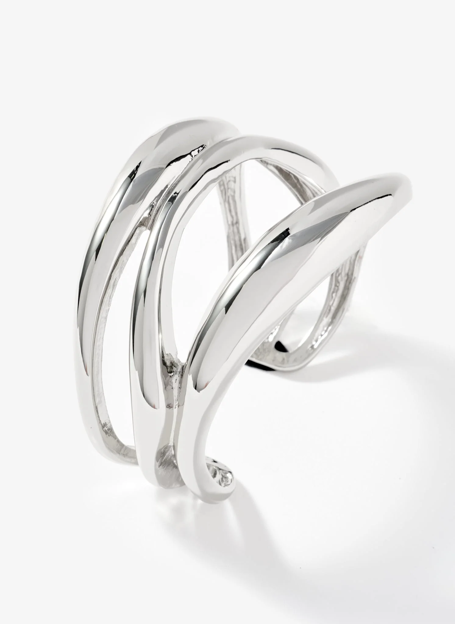Silver Tone Sculpted Open Wave Bangle - Image 3