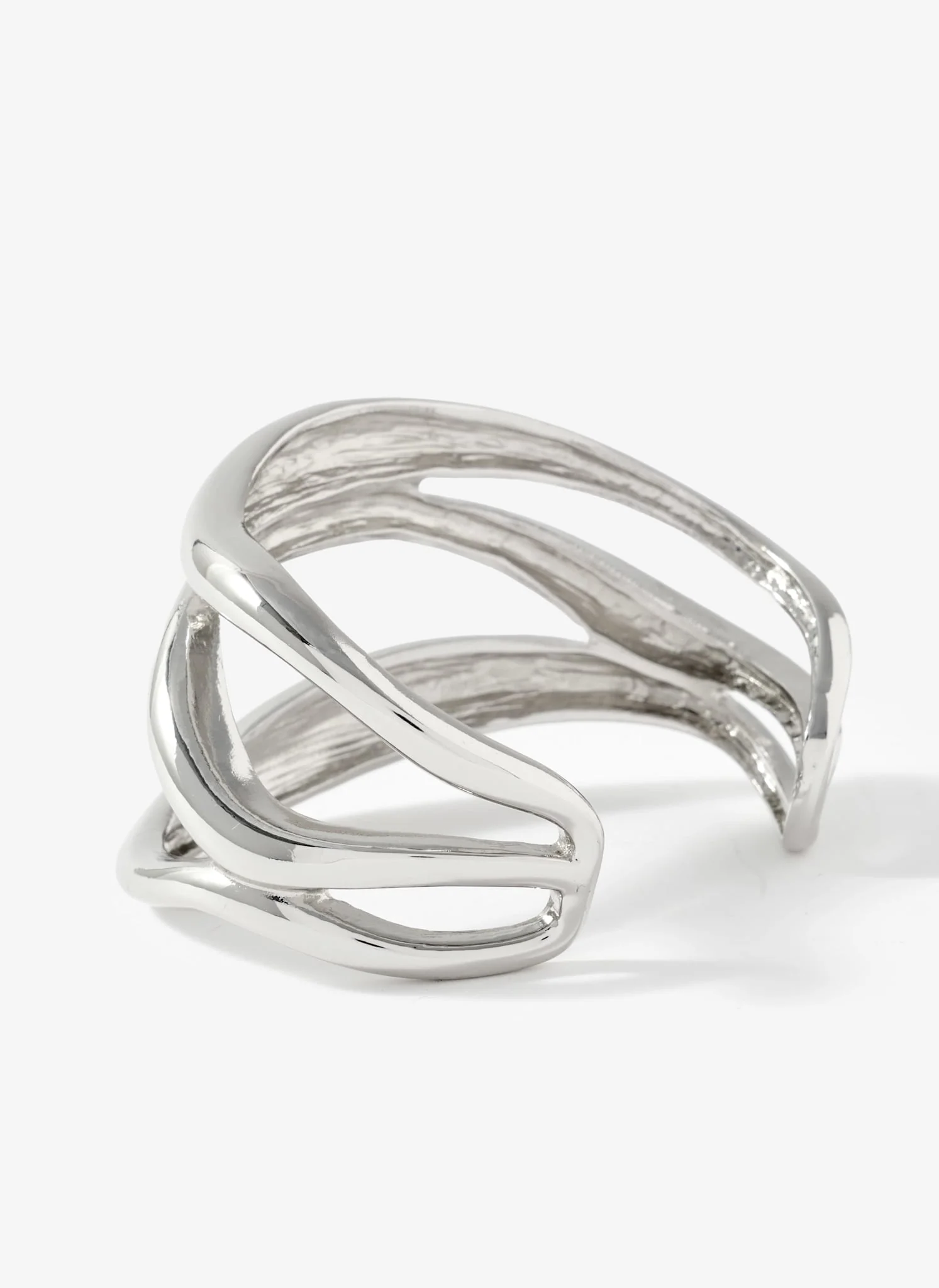 Silver Tone Sculpted Open Wave Bangle - Image 4