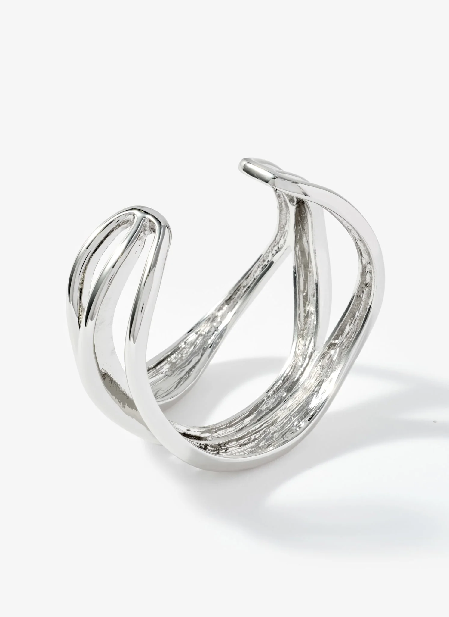 Silver Tone Sculpted Open Wave Bangle - Image 5