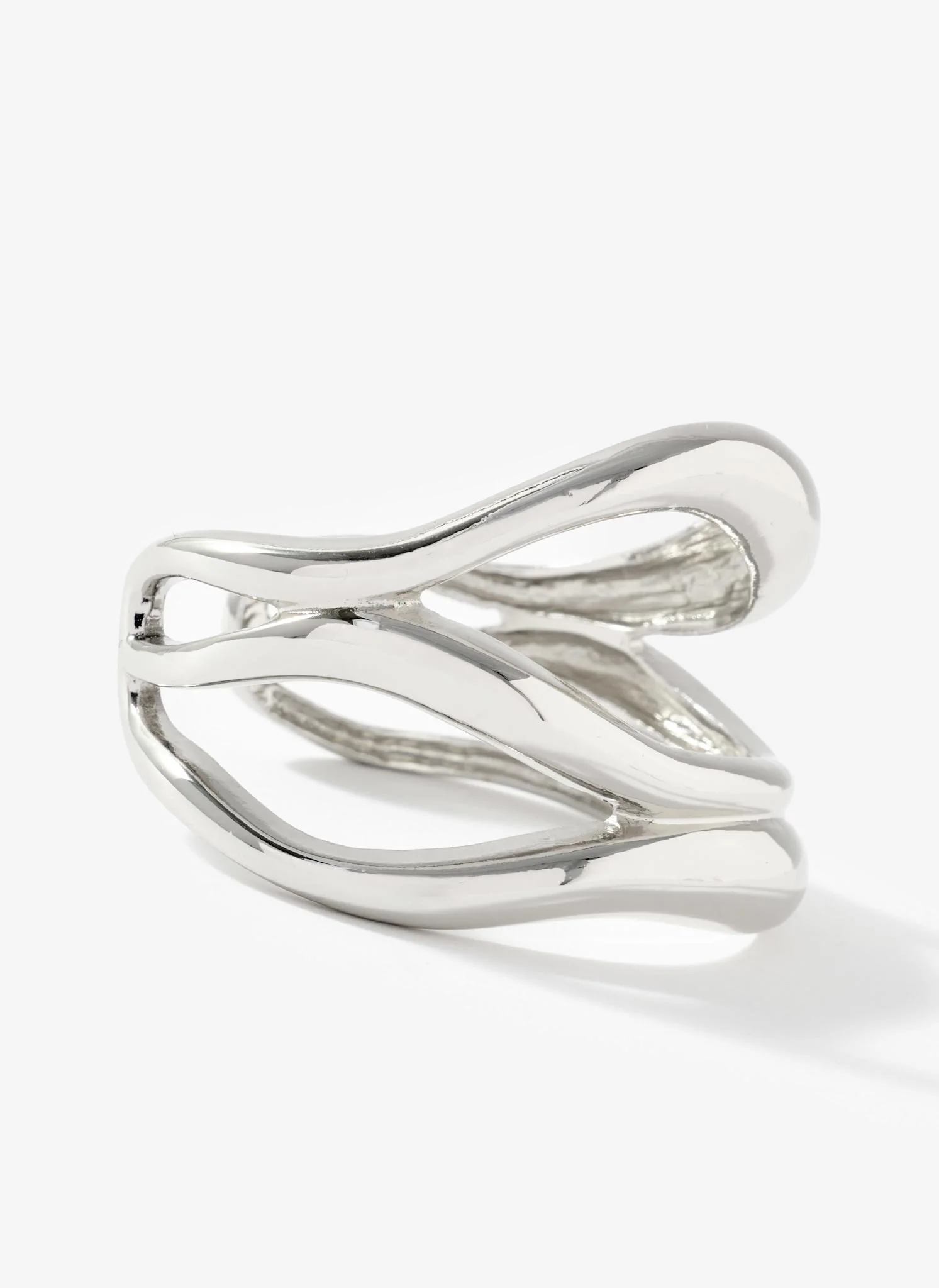 Silver Tone Sculpted Open Wave Bangle - Image 6