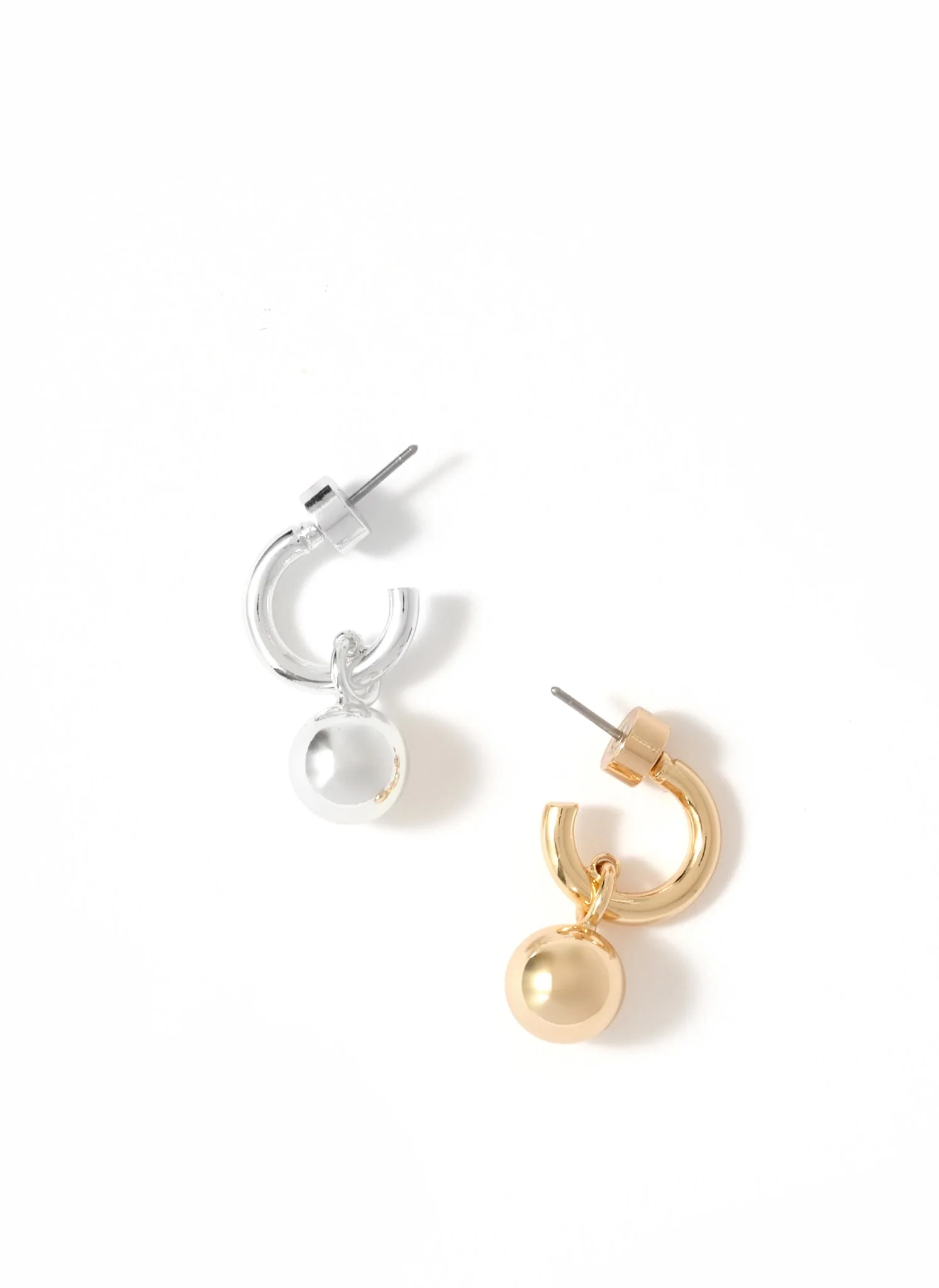 Silver Tone Sphere Hoop Earrings - Image 3