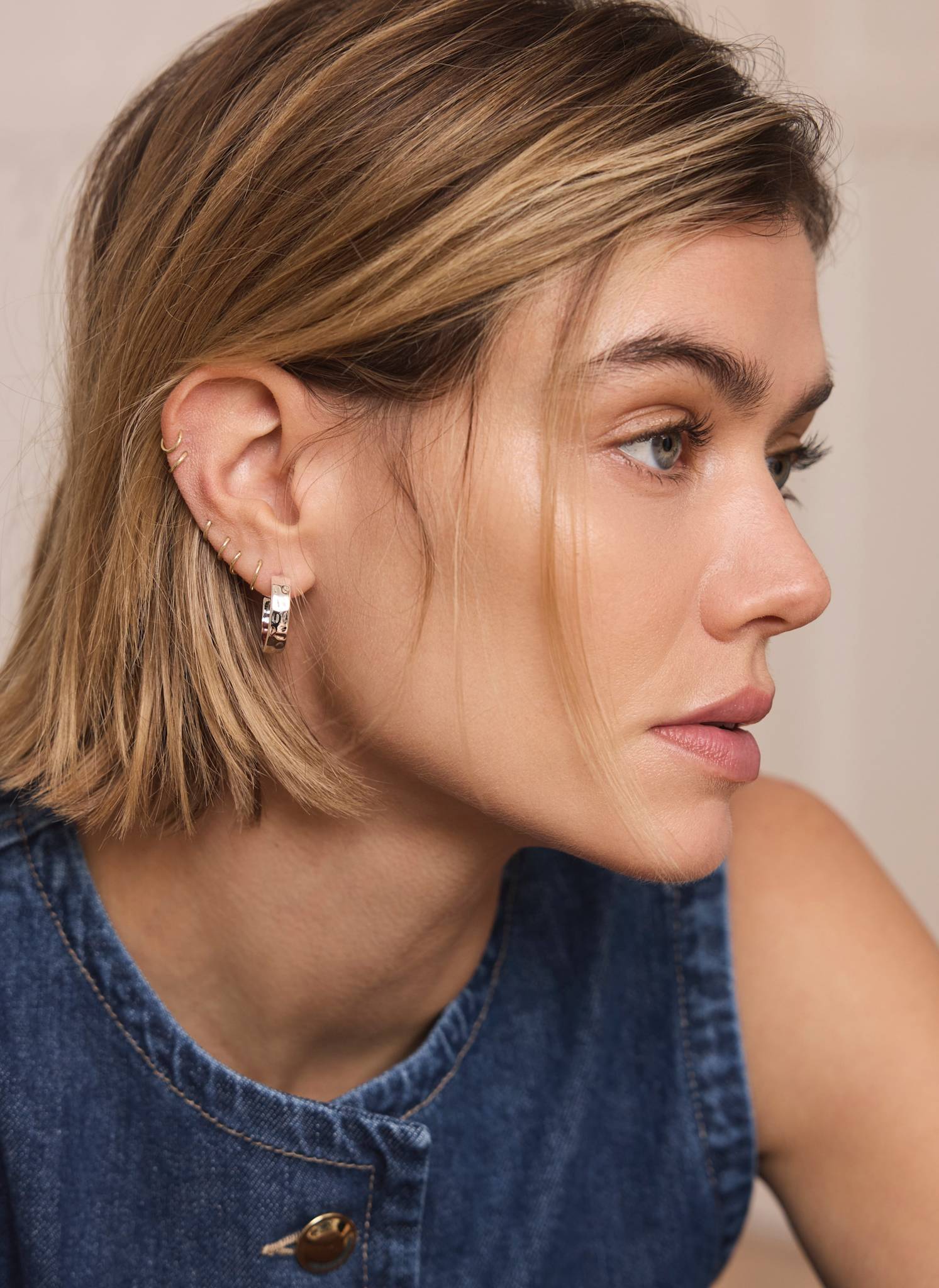 Silver Tone Textured Hoops - Image 2