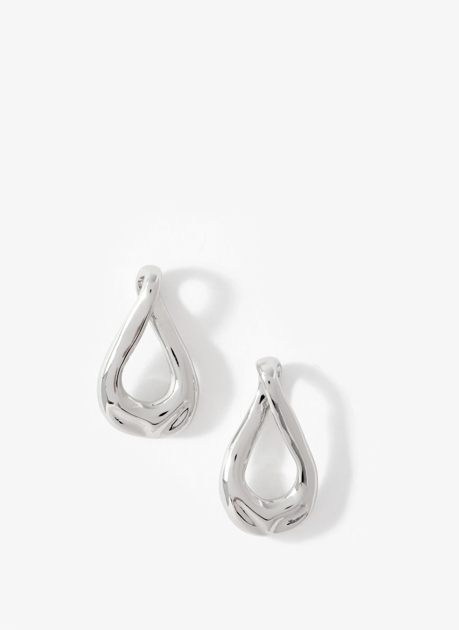 Silver Tone Sculpted Wave Earrings - Image 2