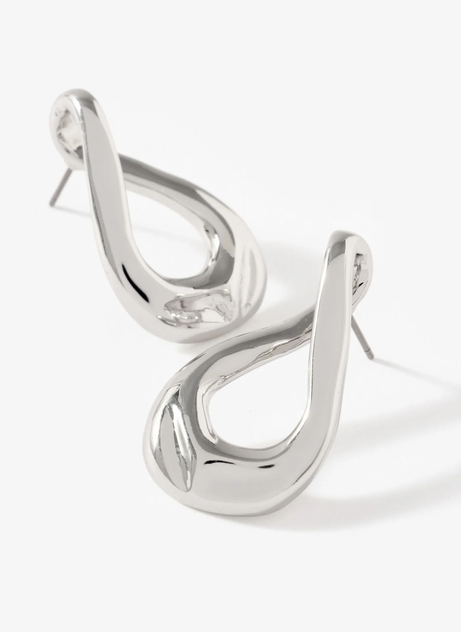 Silver Tone Sculpted Wave Earrings - Image 4
