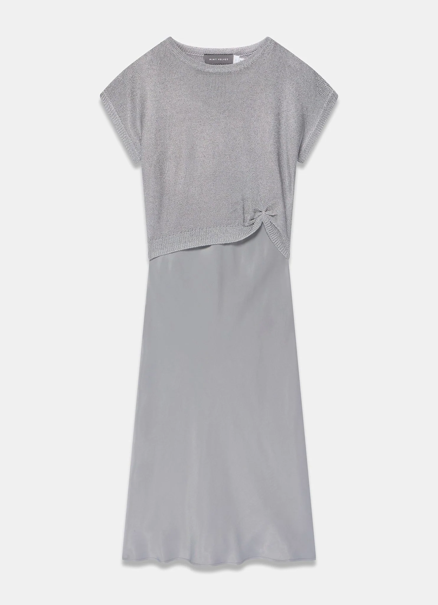 Silver Metallic Woven Mix Midi Dress - Image 7