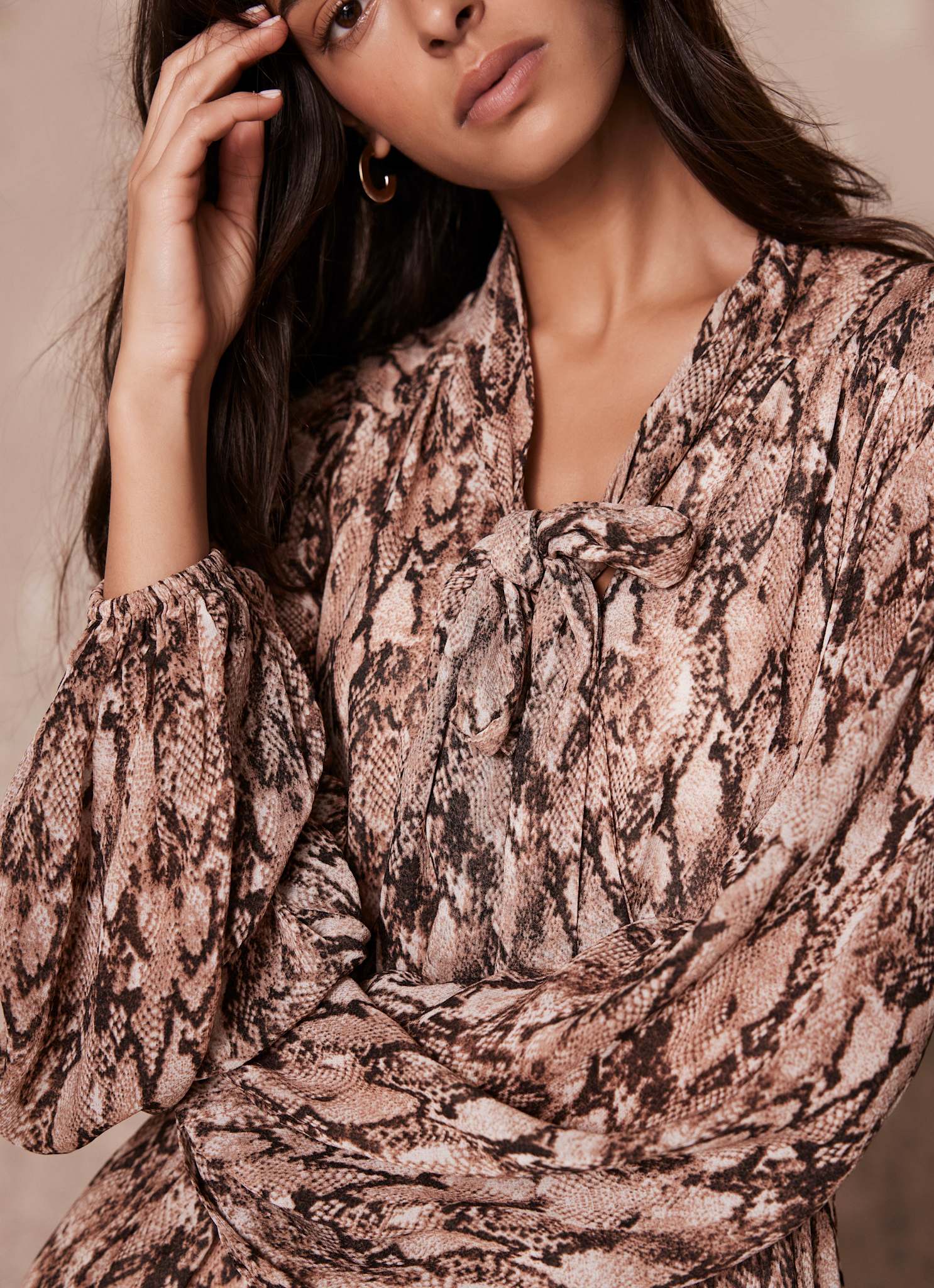 Brown Snake Print Midi Dress - Image 5