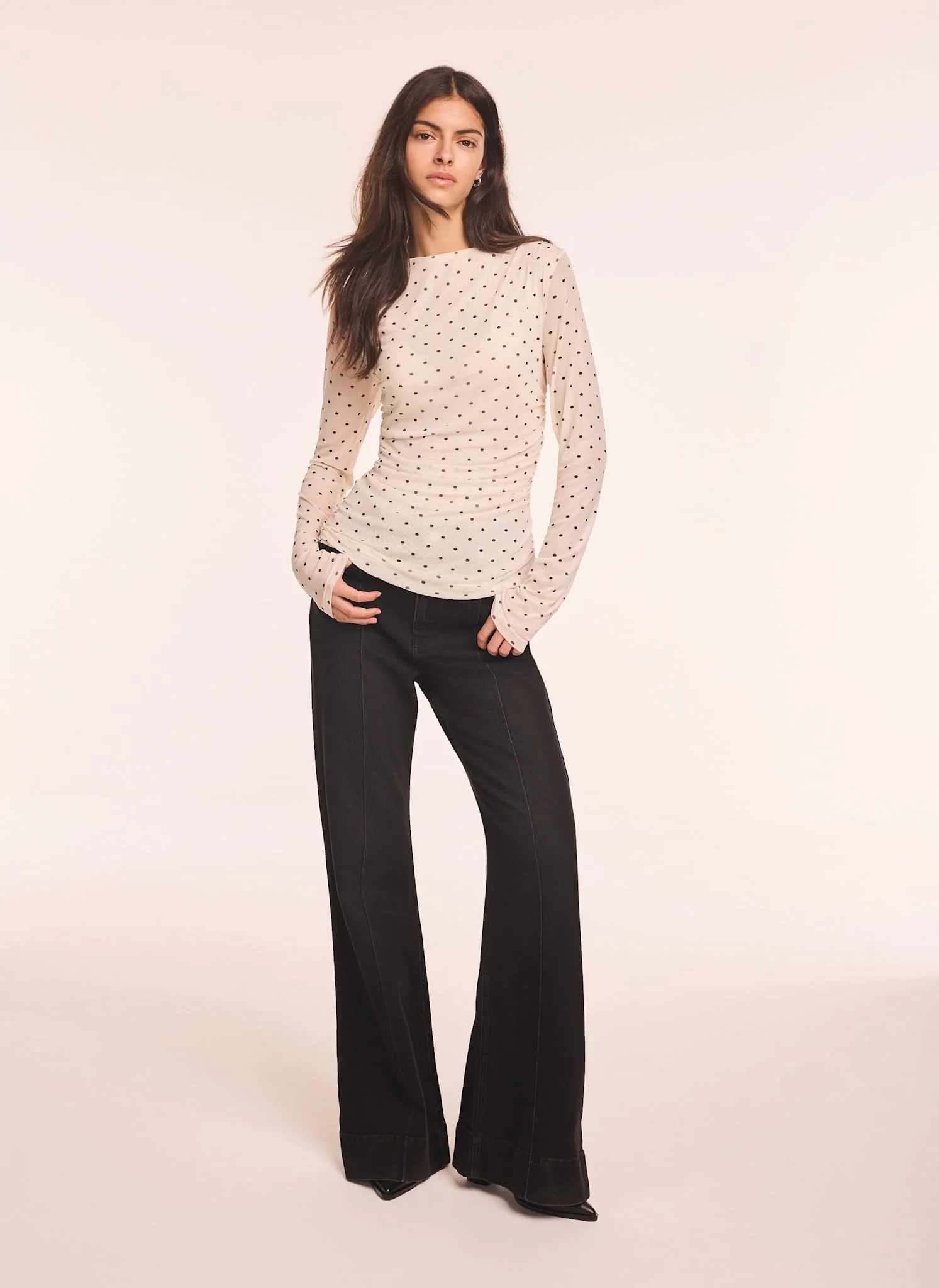 Cream Polka Dot Print Mesh Top - Image 3