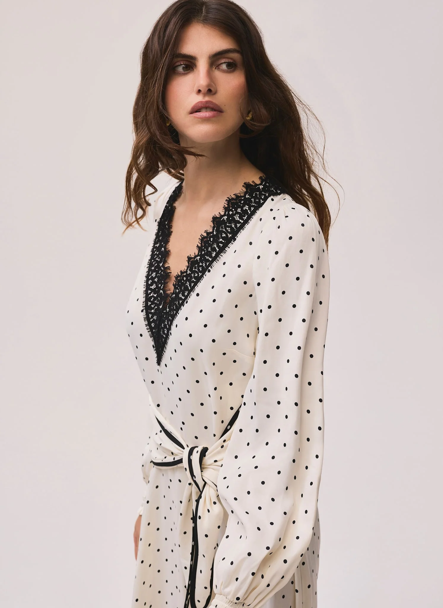 Cream Polka Dot Tie Maxi Dress - Image 6