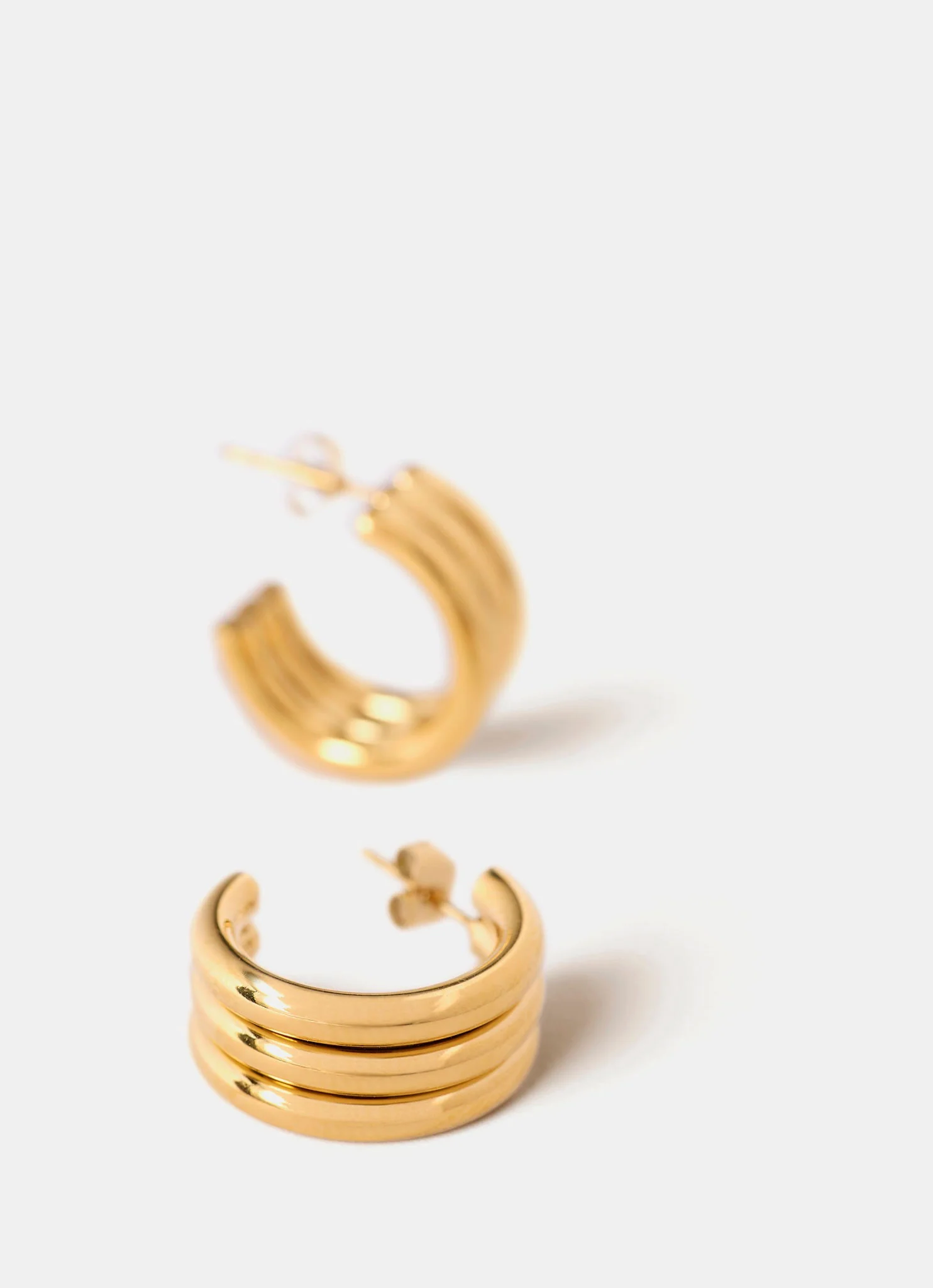 Gold Plated Stainless Steel Ribbed Hoop Earrings - Image 3