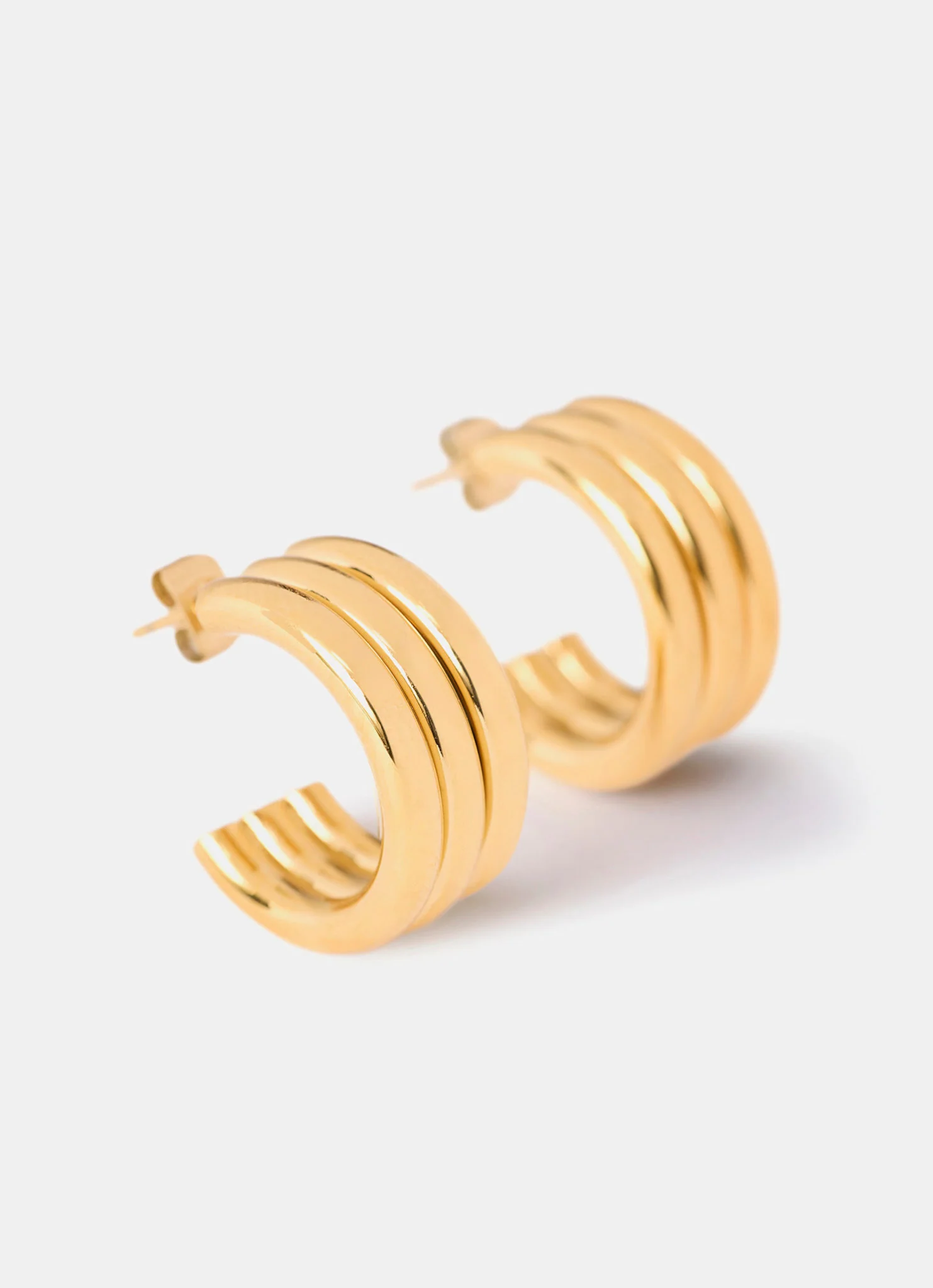 Gold Plated Stainless Steel Ribbed Hoop Earrings - Image 4