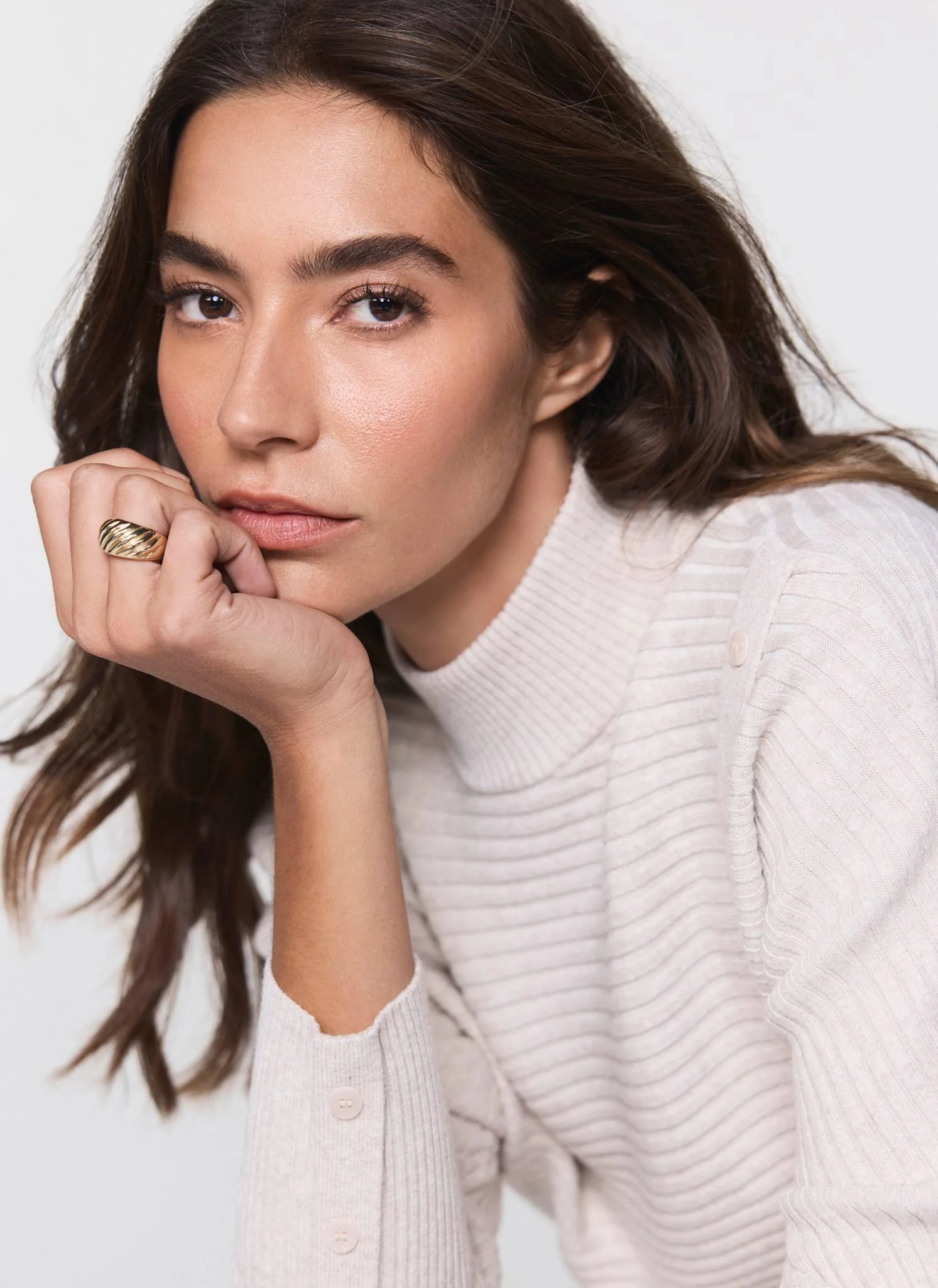 Neutral Button Detail Ribbed Jumper - Image 4