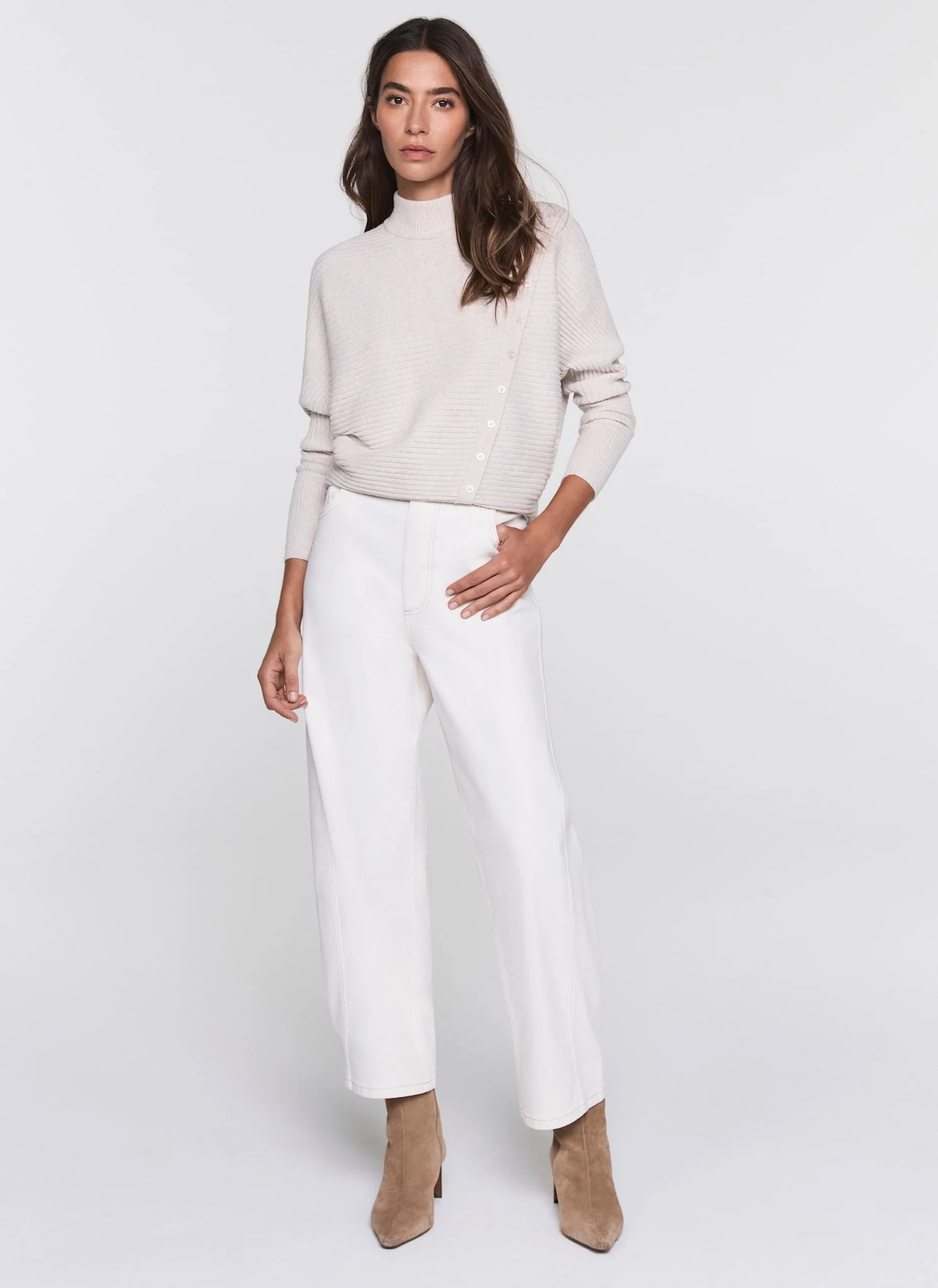 Neutral Button Detail Ribbed Jumper - Image 5