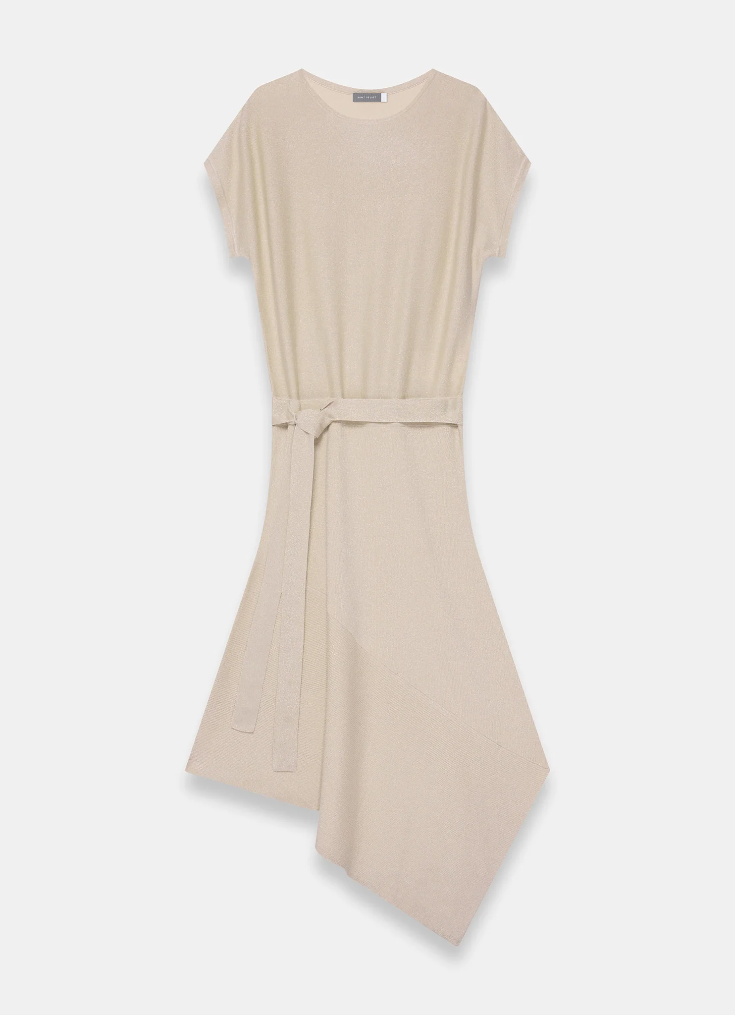 Neutral Metallic Asymmetric Knit Midi Dress - Image 7