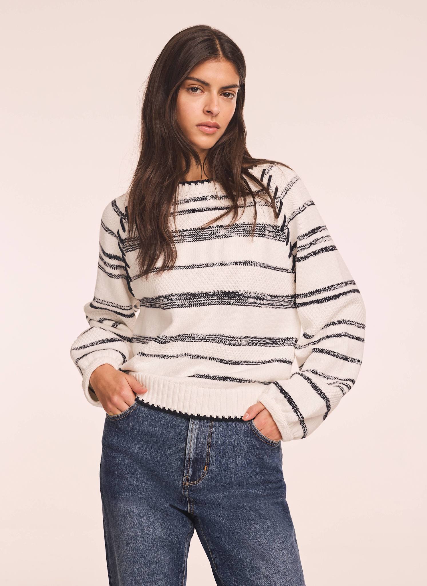 White Striped Cotton Blend Jumper - Image 3