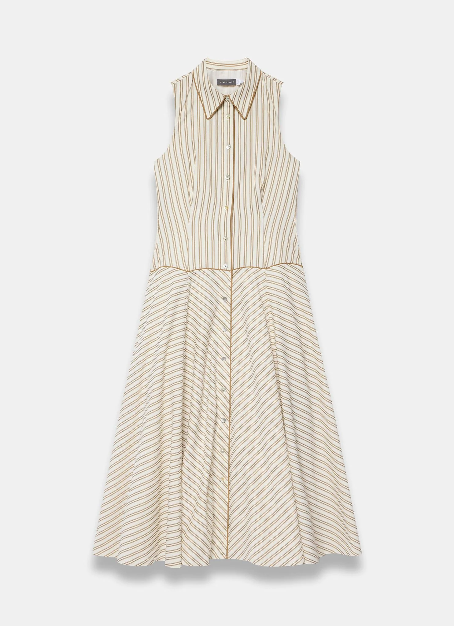 Neutral Cotton Blend Striped Midi Dress - Image 6