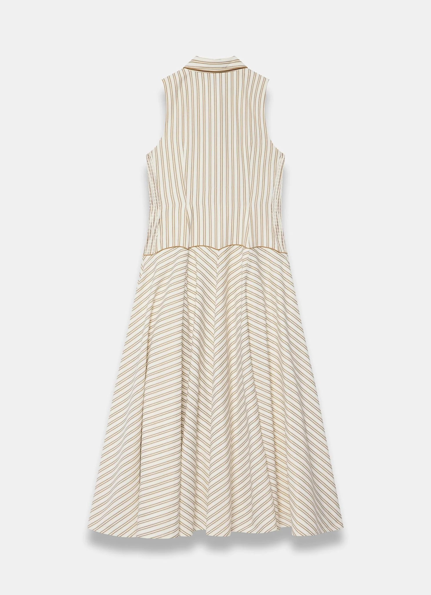 Neutral Cotton Blend Striped Midi Dress - Image 7