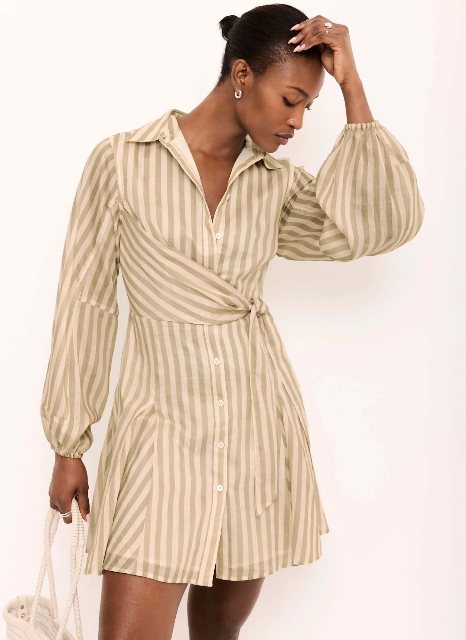 Khaki Stripe Wrap Mini Dress - Image 4