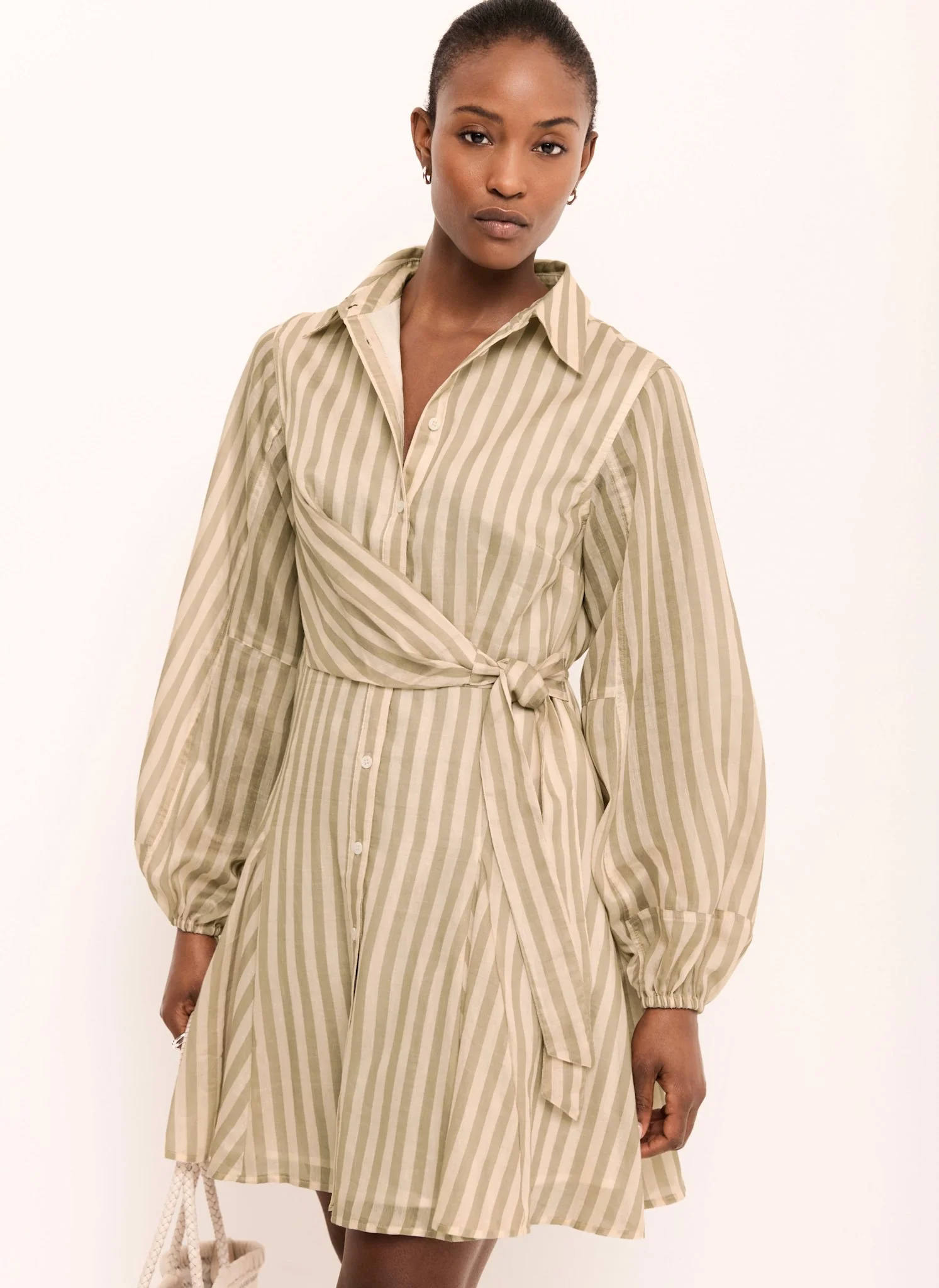 Khaki Stripe Wrap Mini Dress - Image 6