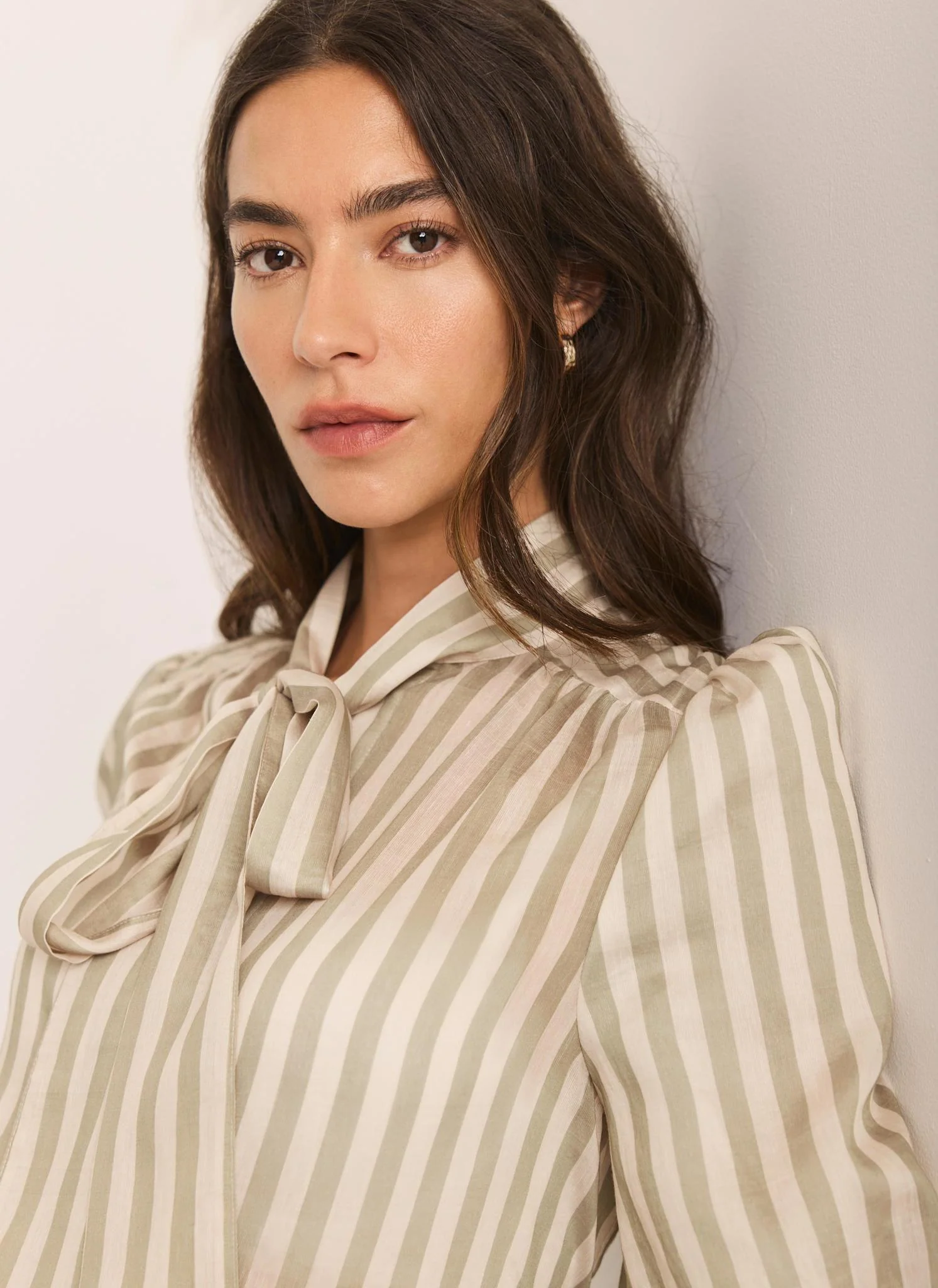Green Striped Puff Sleeve Blouse - Image 3