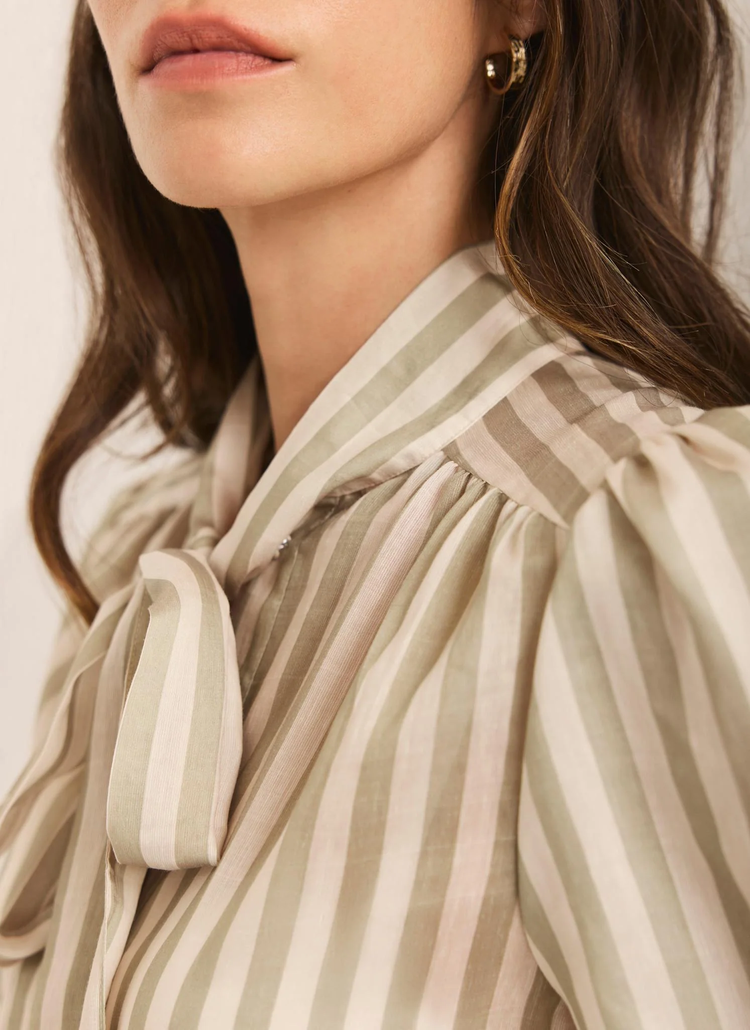 Green Striped Puff Sleeve Blouse - Image 5