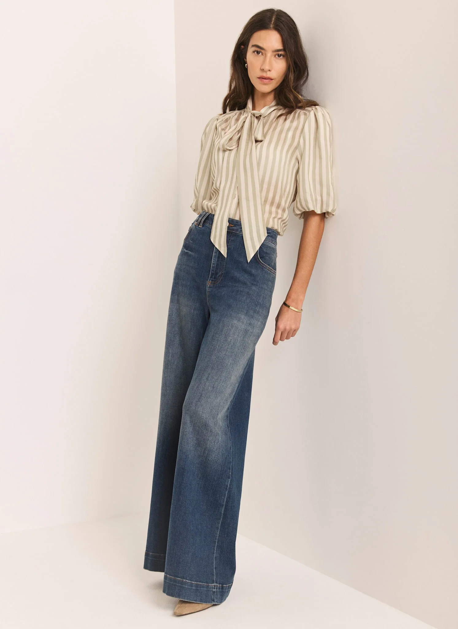 Green Striped Puff Sleeve Blouse - Image 6
