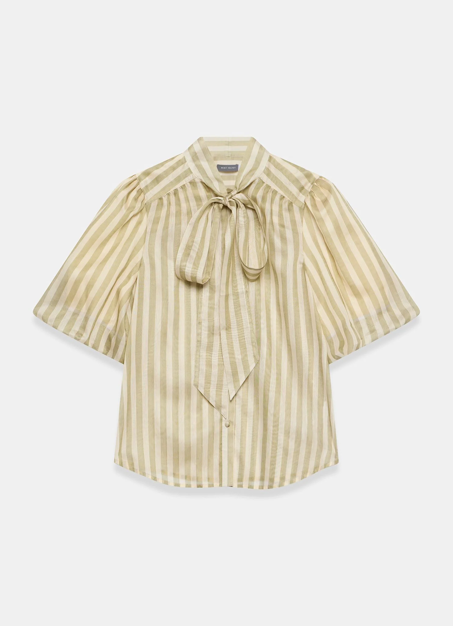 Green Striped Puff Sleeve Blouse - Image 7