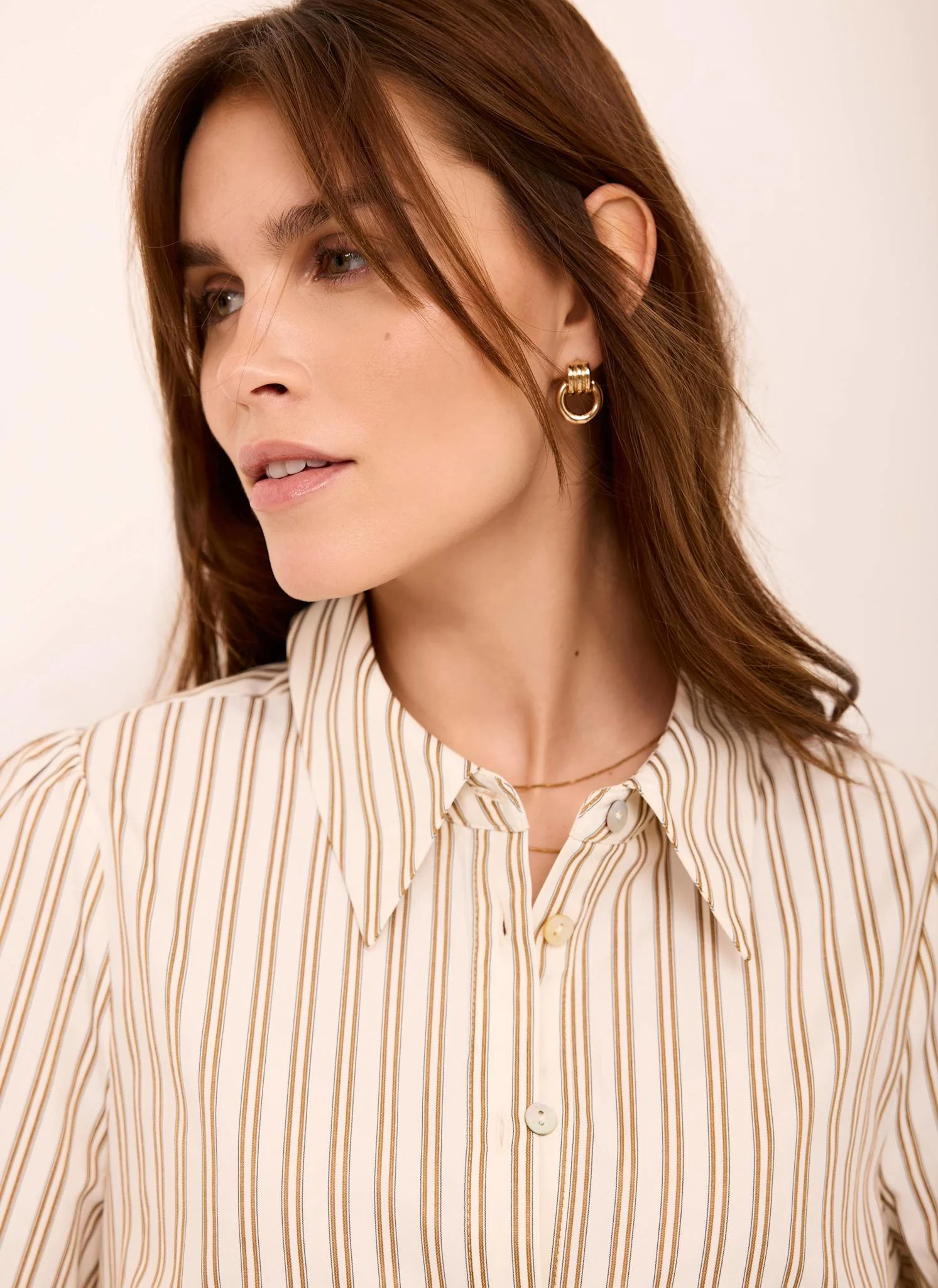 Neutral Striped Ruffle Trim Shirt - Image 11