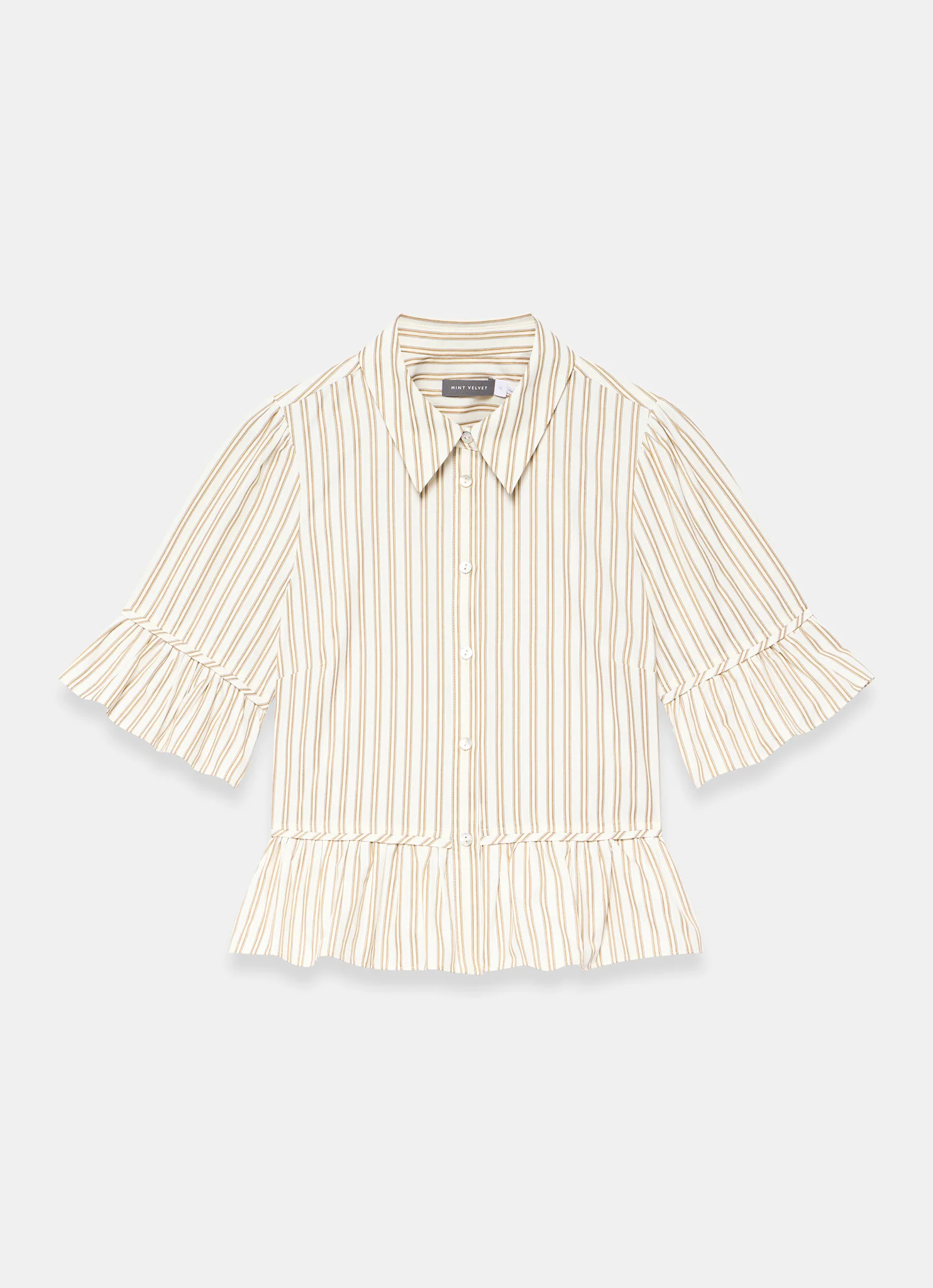 Neutral Striped Ruffle Trim Shirt - Image 12